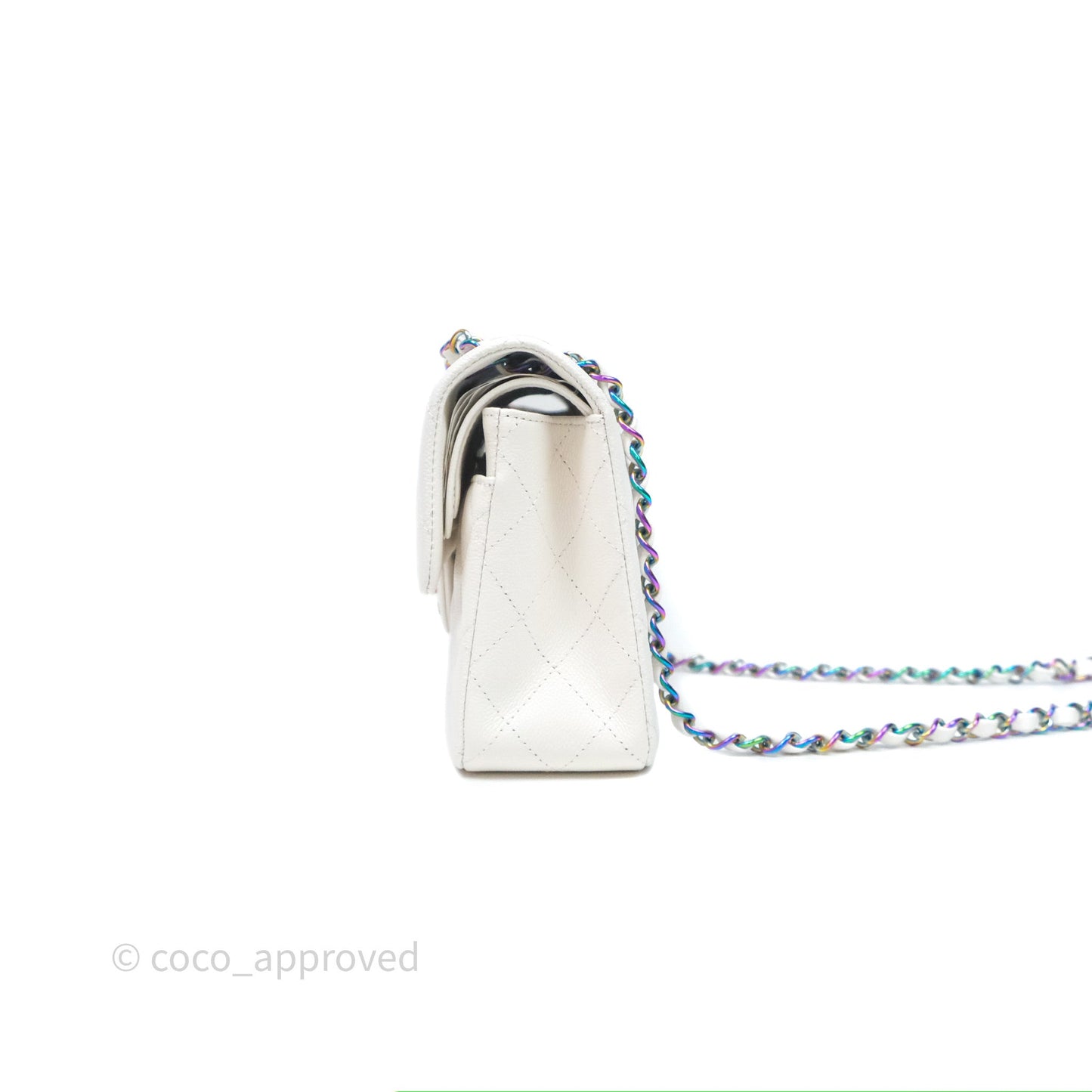 Chanel Classic Flap Small Ivory White Caviar Rainbow Hardware