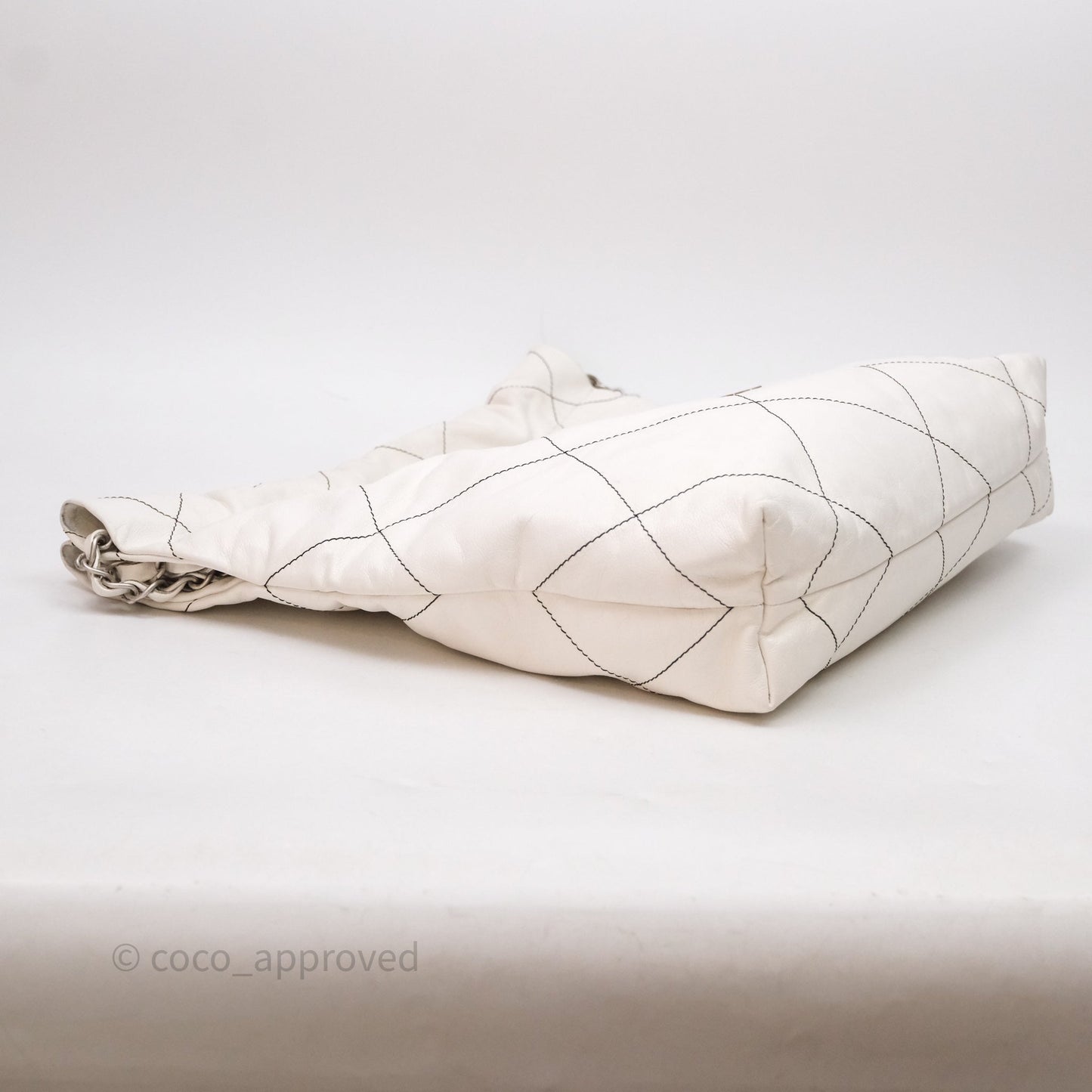 Chanel 22 Small White Crumpled Calfskin Aged Silver Hardware