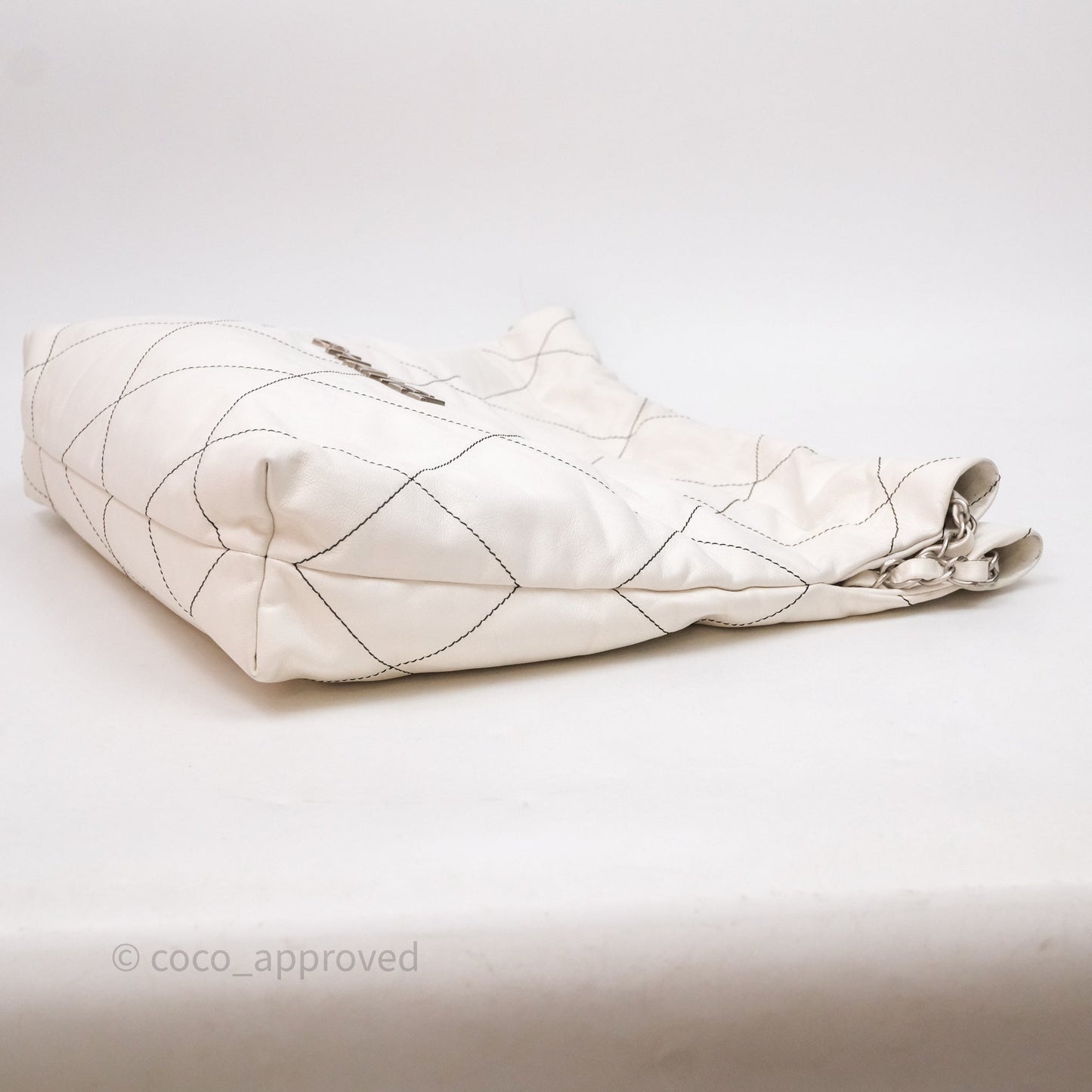 Chanel 22 Small White Crumpled Calfskin Aged Silver Hardware
