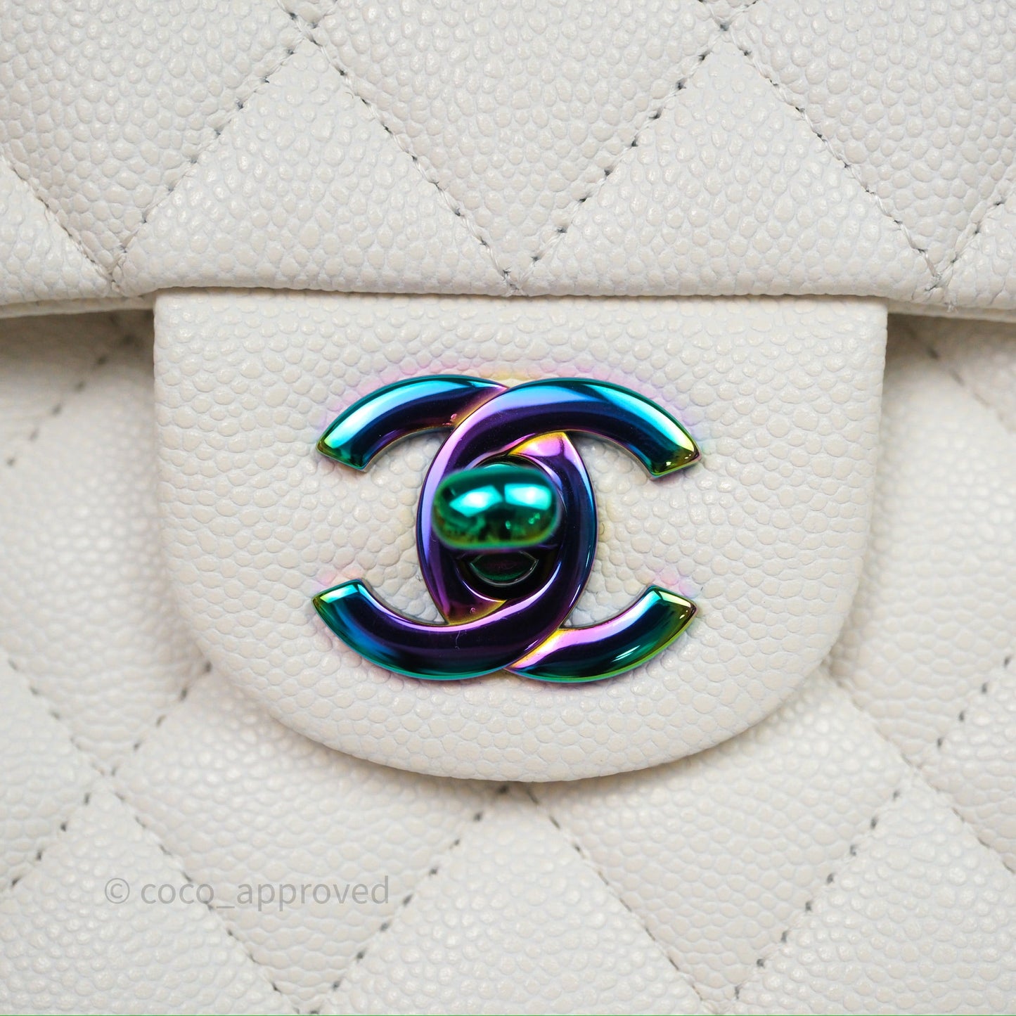 Chanel Classic Flap Small Ivory White Caviar Rainbow Hardware