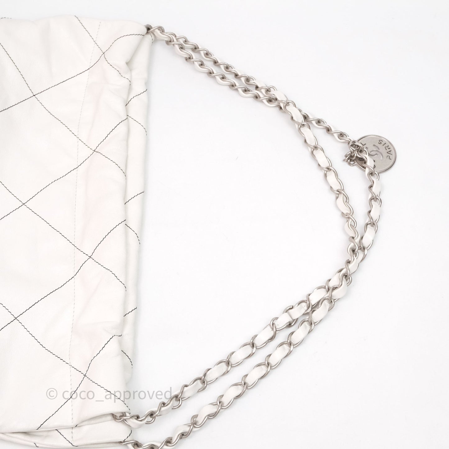 Chanel 22 Small White Crumpled Calfskin Aged Silver Hardware