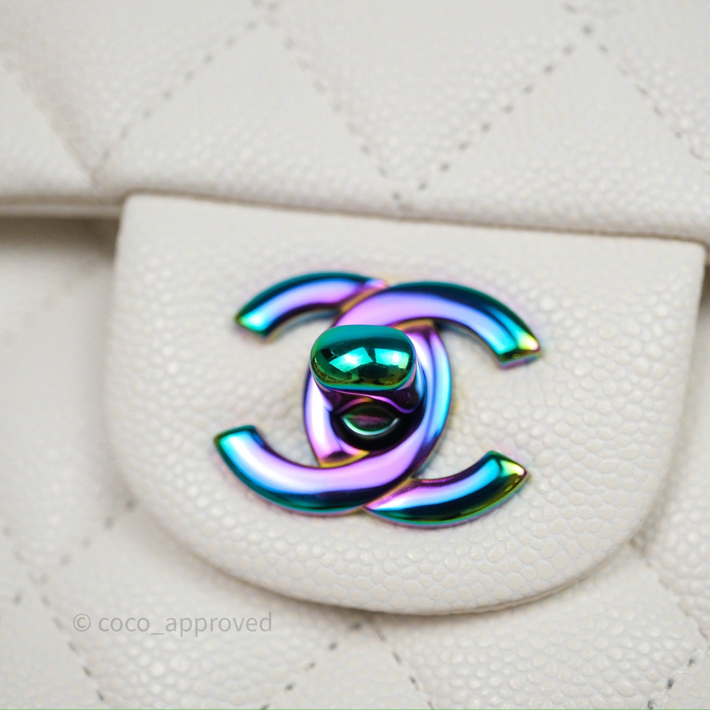 Chanel Classic Flap Small Ivory White Caviar Rainbow Hardware