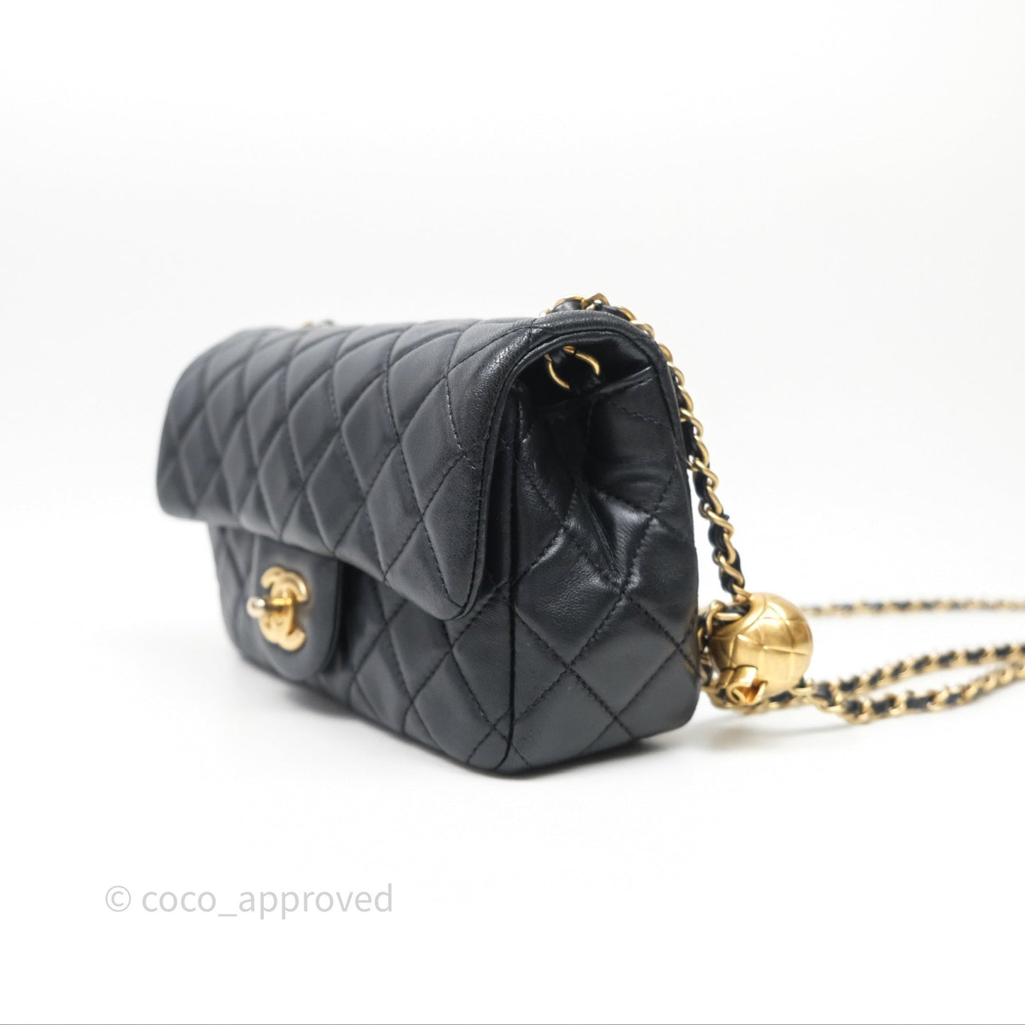 Chanel Mini Rectangular Pearl Crush Quilted Black Lambskin Aged Gold Hardware