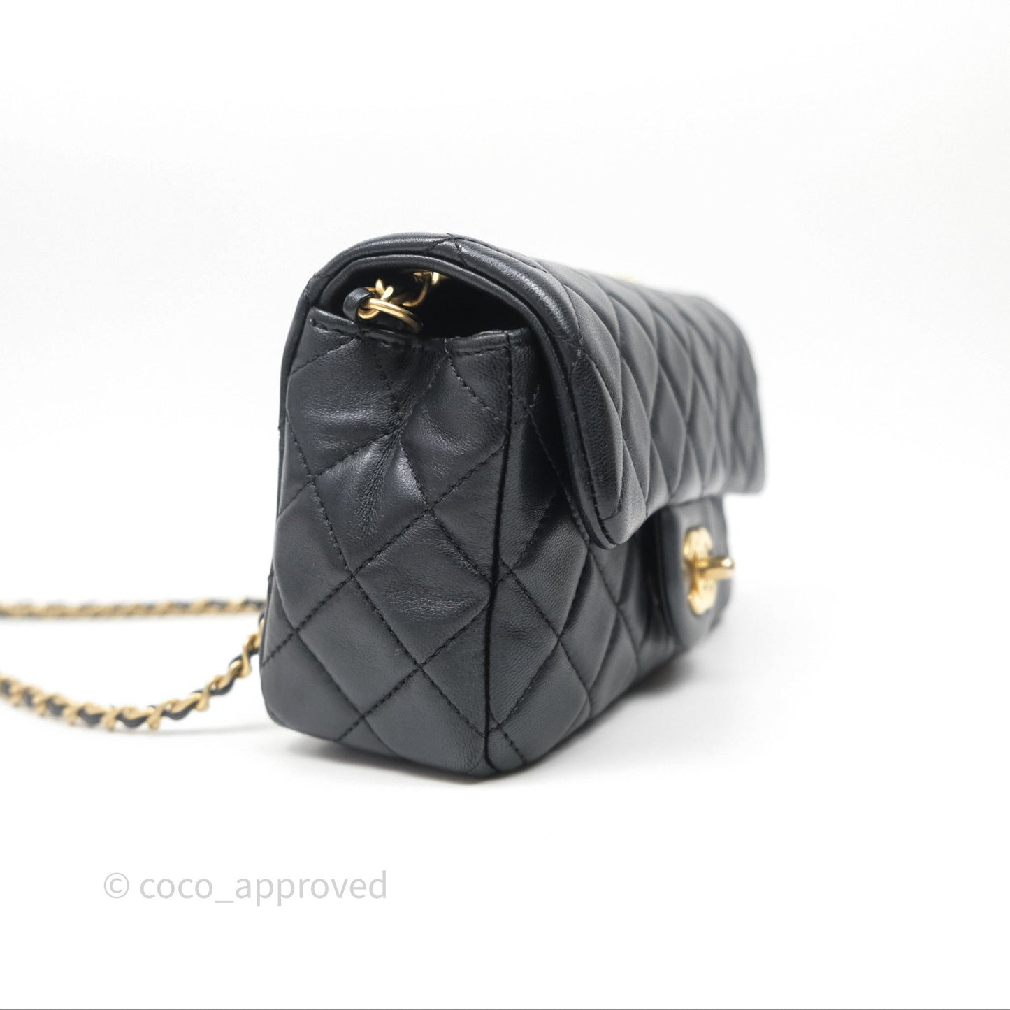 Chanel Mini Rectangular Pearl Crush Quilted Black Lambskin Aged Gold Hardware