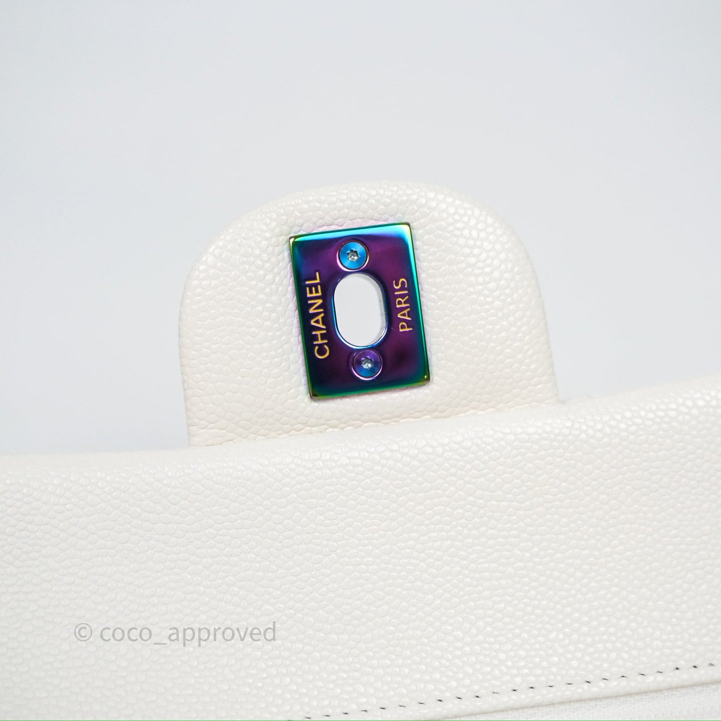 Chanel Classic Flap Small Ivory White Caviar Rainbow Hardware