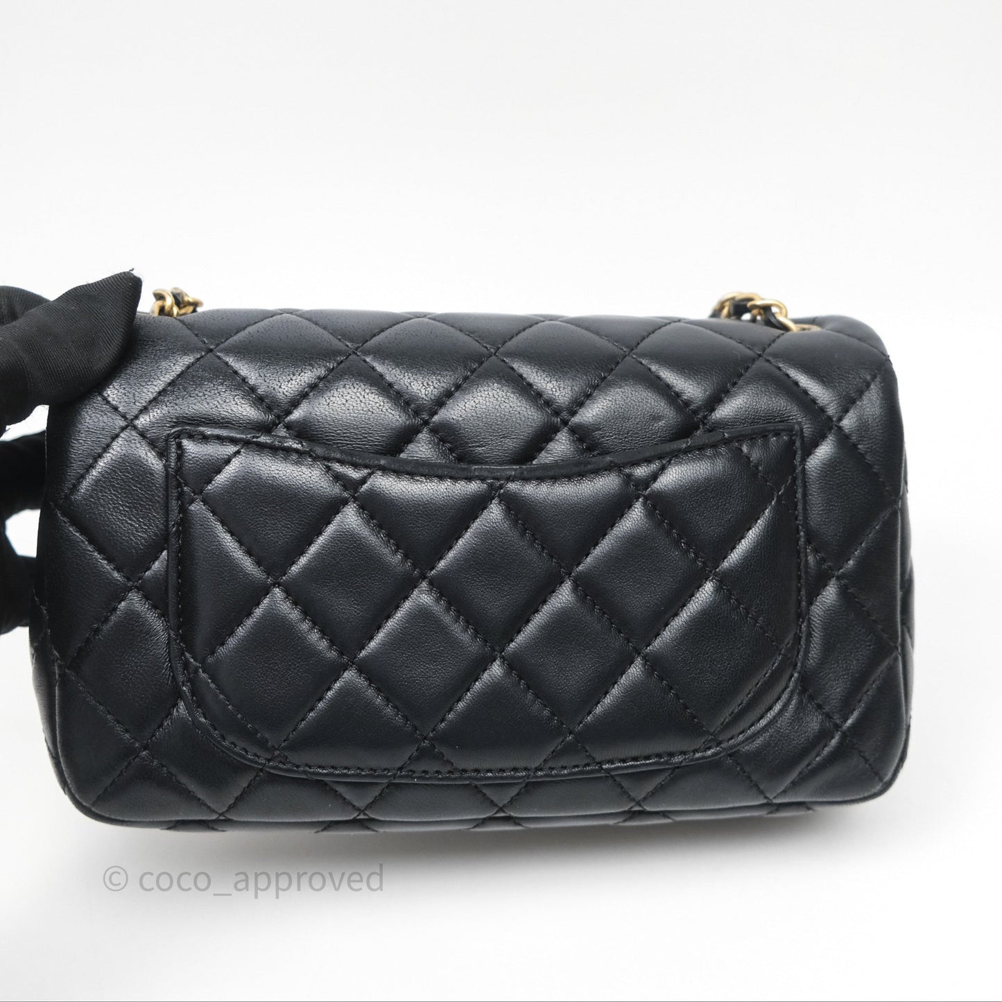 Chanel Mini Rectangular Pearl Crush Quilted Black Lambskin Aged Gold Hardware