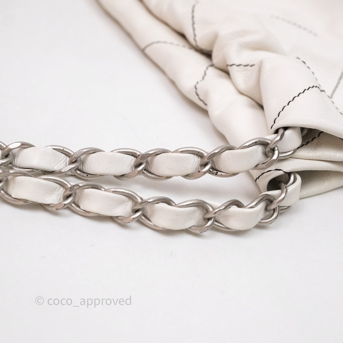 Chanel 22 Small White Crumpled Calfskin Aged Silver Hardware