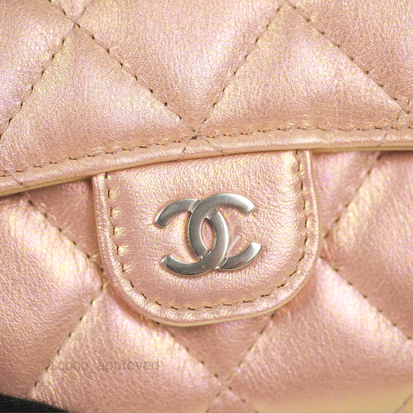 Chanel Classic Flap Coin Purse Iridescent Pink Lambskin Silver Hardware