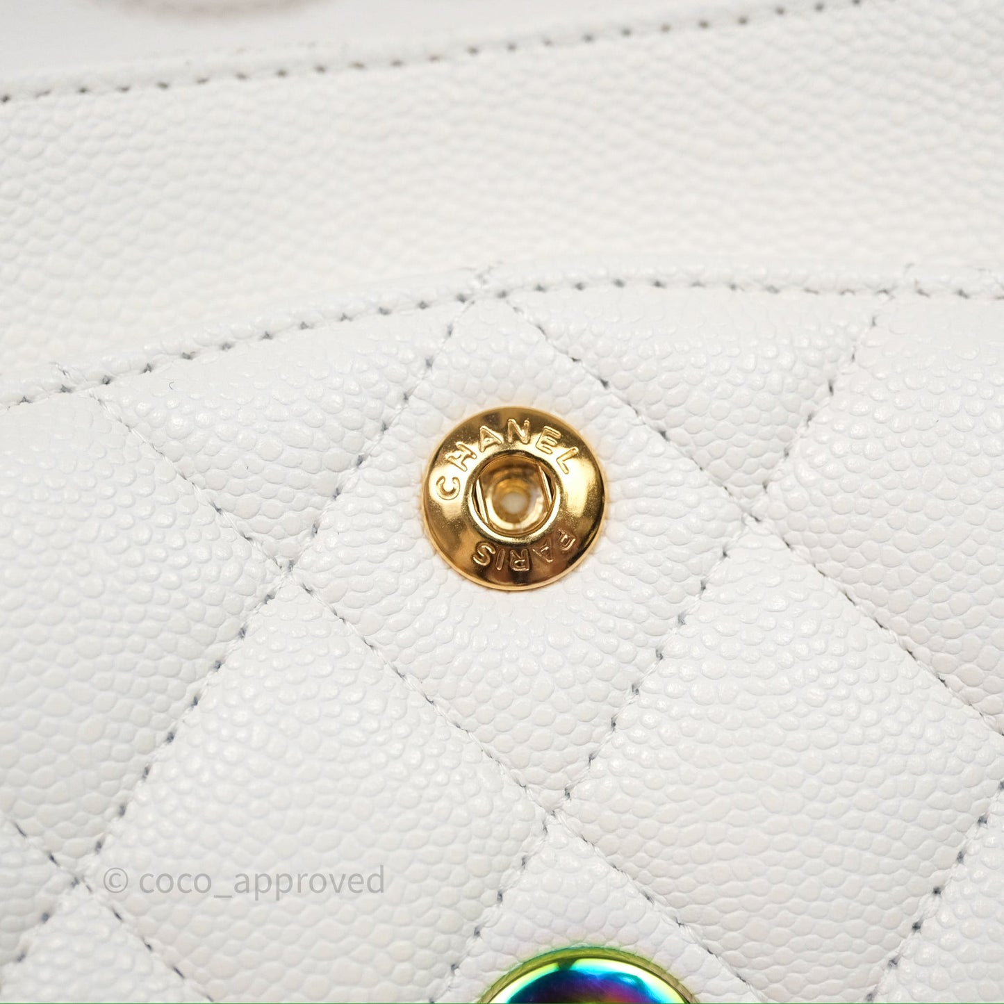 Chanel Classic Flap Small Ivory White Caviar Rainbow Hardware