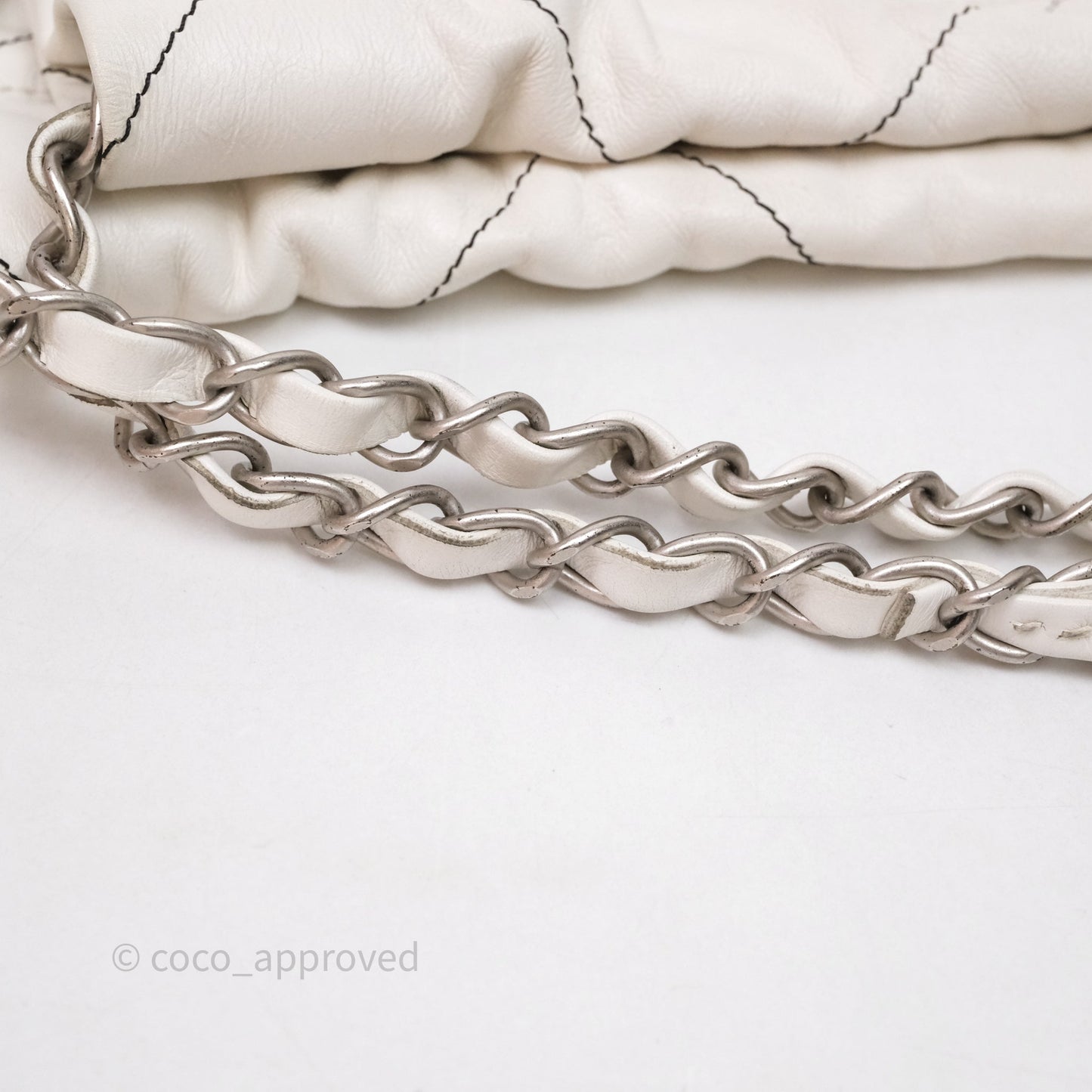 Chanel 22 Small White Crumpled Calfskin Aged Silver Hardware