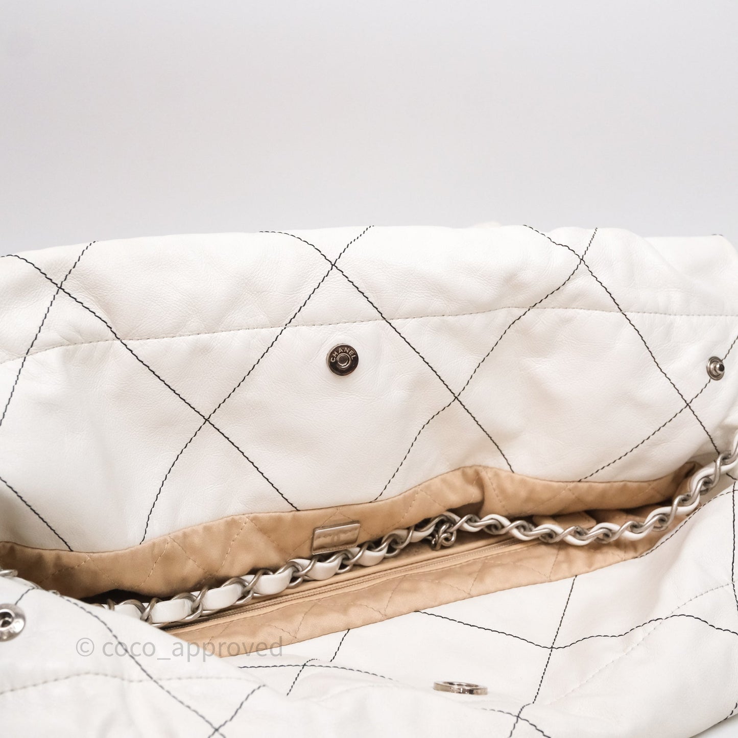 Chanel 22 Small White Crumpled Calfskin Aged Silver Hardware