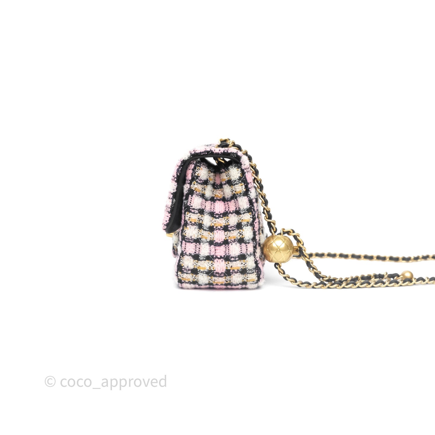 Chanel Pearl Crush Mini Square Pink/ White/ Black Tweed Aged Gold Hardware