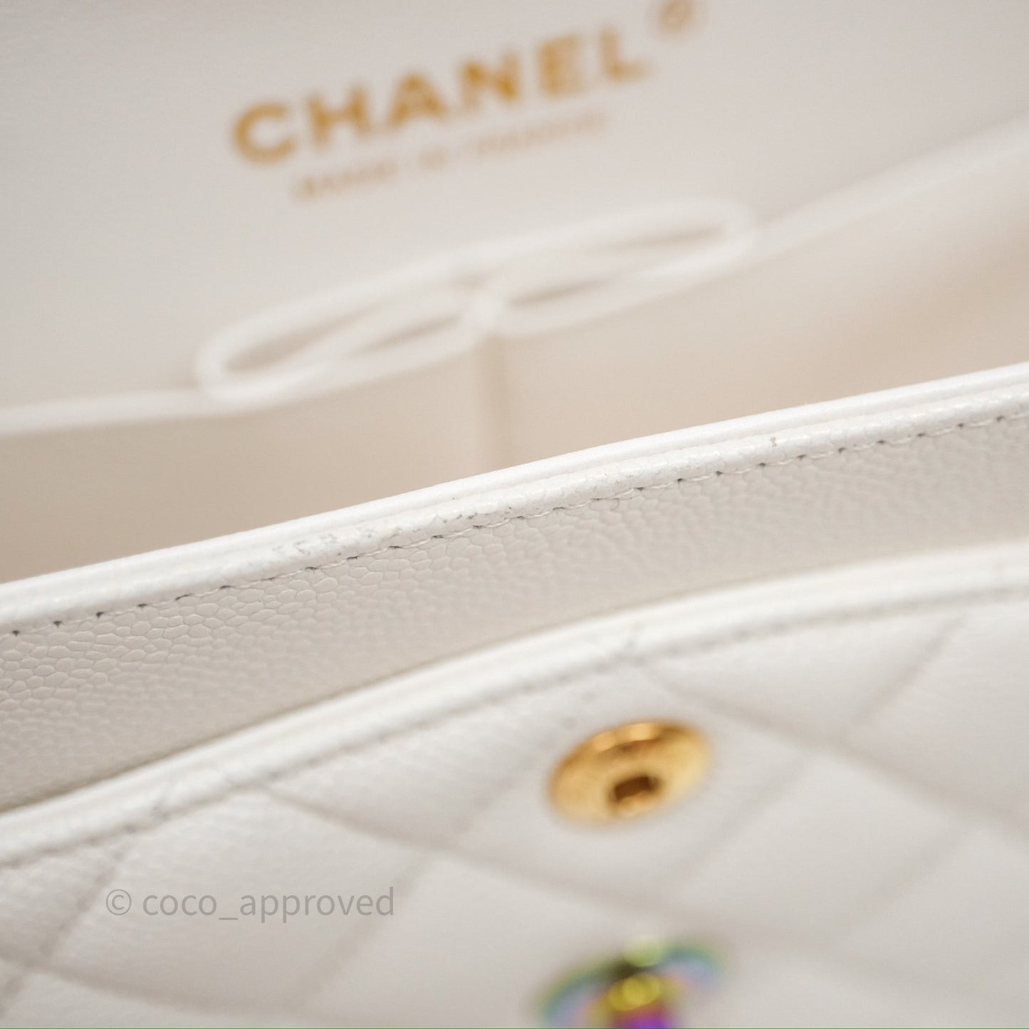 Chanel Classic Flap Small Ivory White Caviar Rainbow Hardware