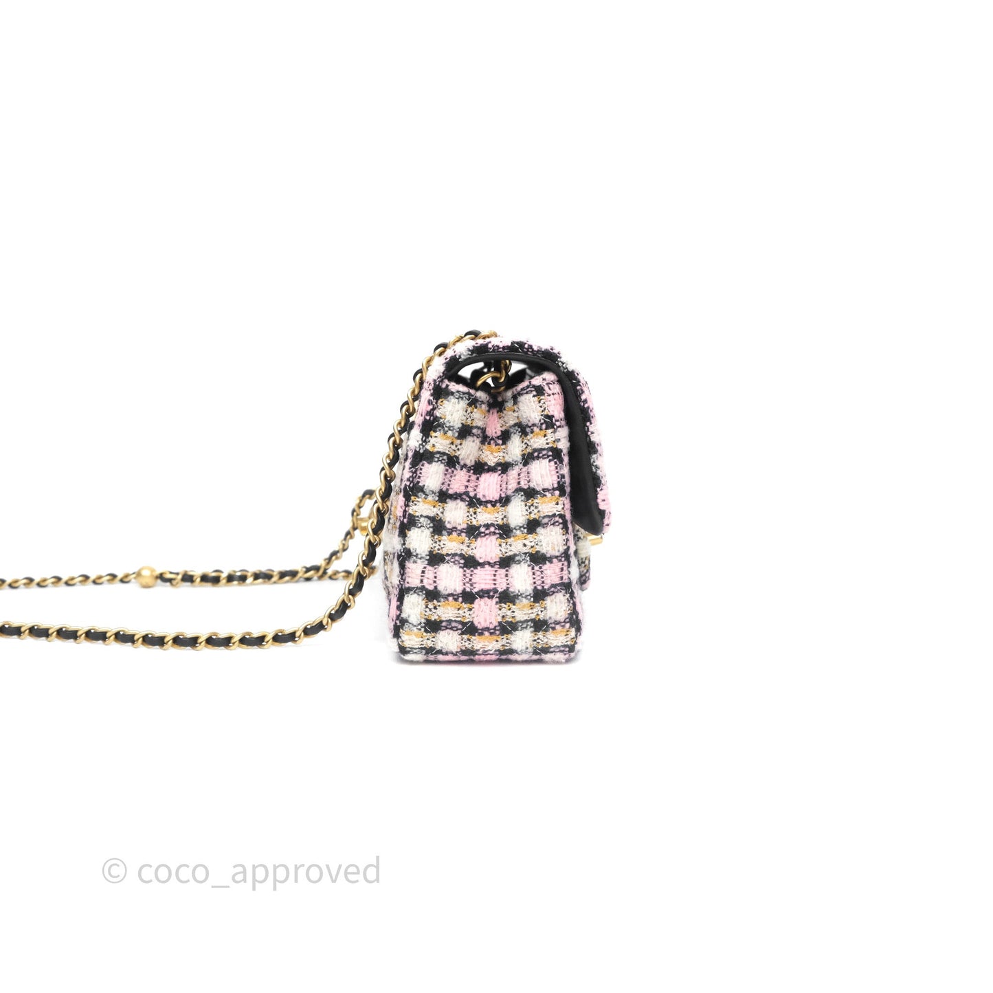 Chanel Pearl Crush Mini Square Pink/ White/ Black Tweed Aged Gold Hardware