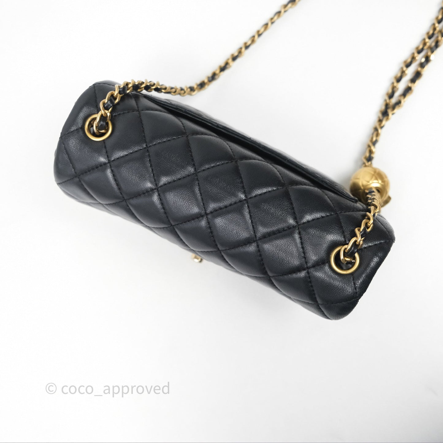 Chanel Mini Rectangular Pearl Crush Quilted Black Lambskin Aged Gold Hardware