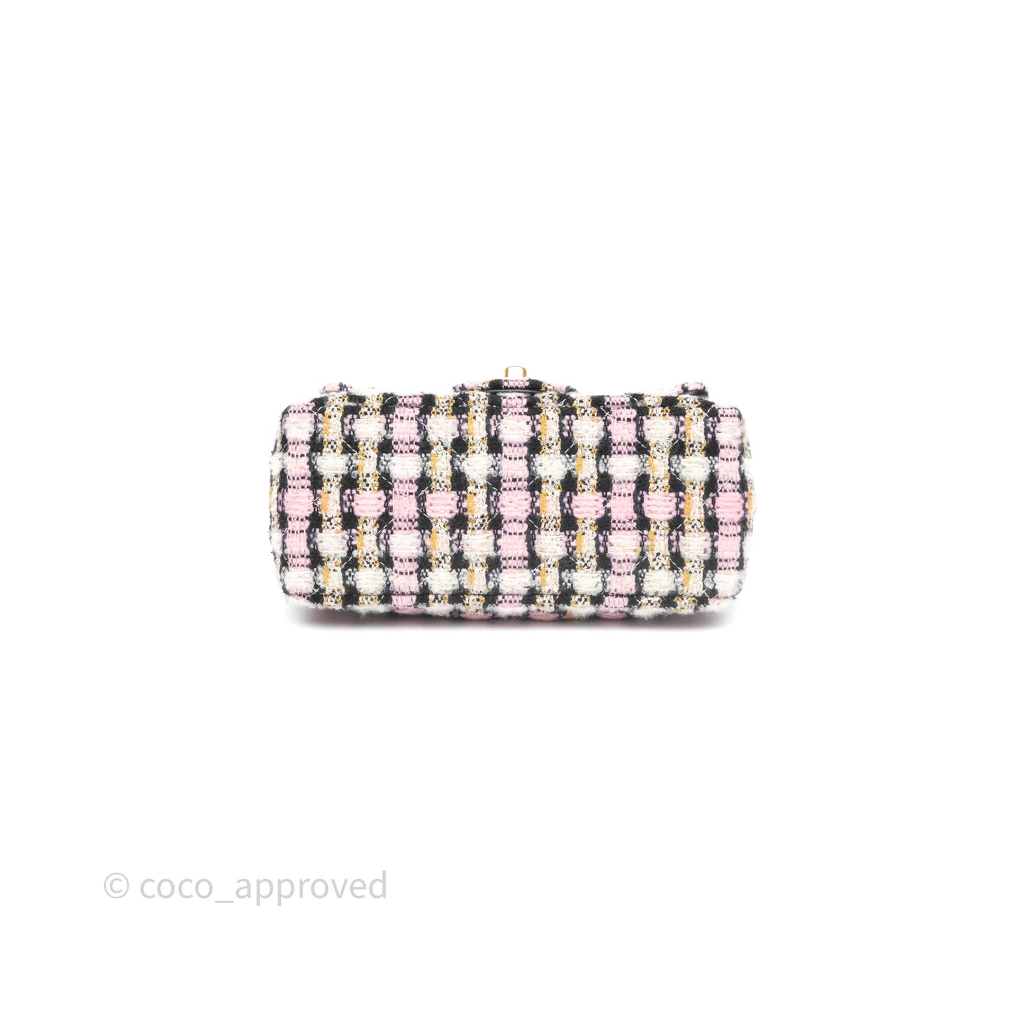 Chanel Pearl Crush Mini Square Pink/ White/ Black Tweed Aged Gold Hardware