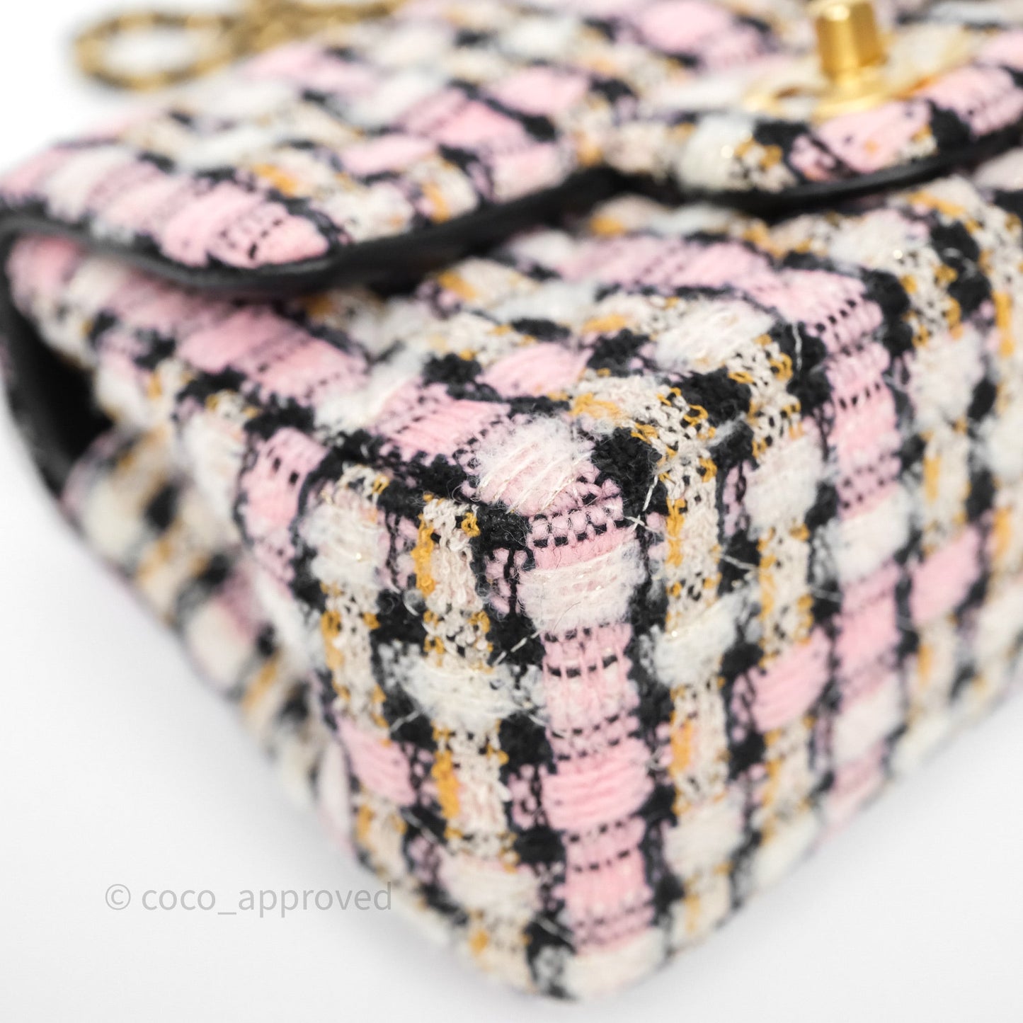 Chanel Pearl Crush Mini Square Pink/ White/ Black Tweed Aged Gold Hardware