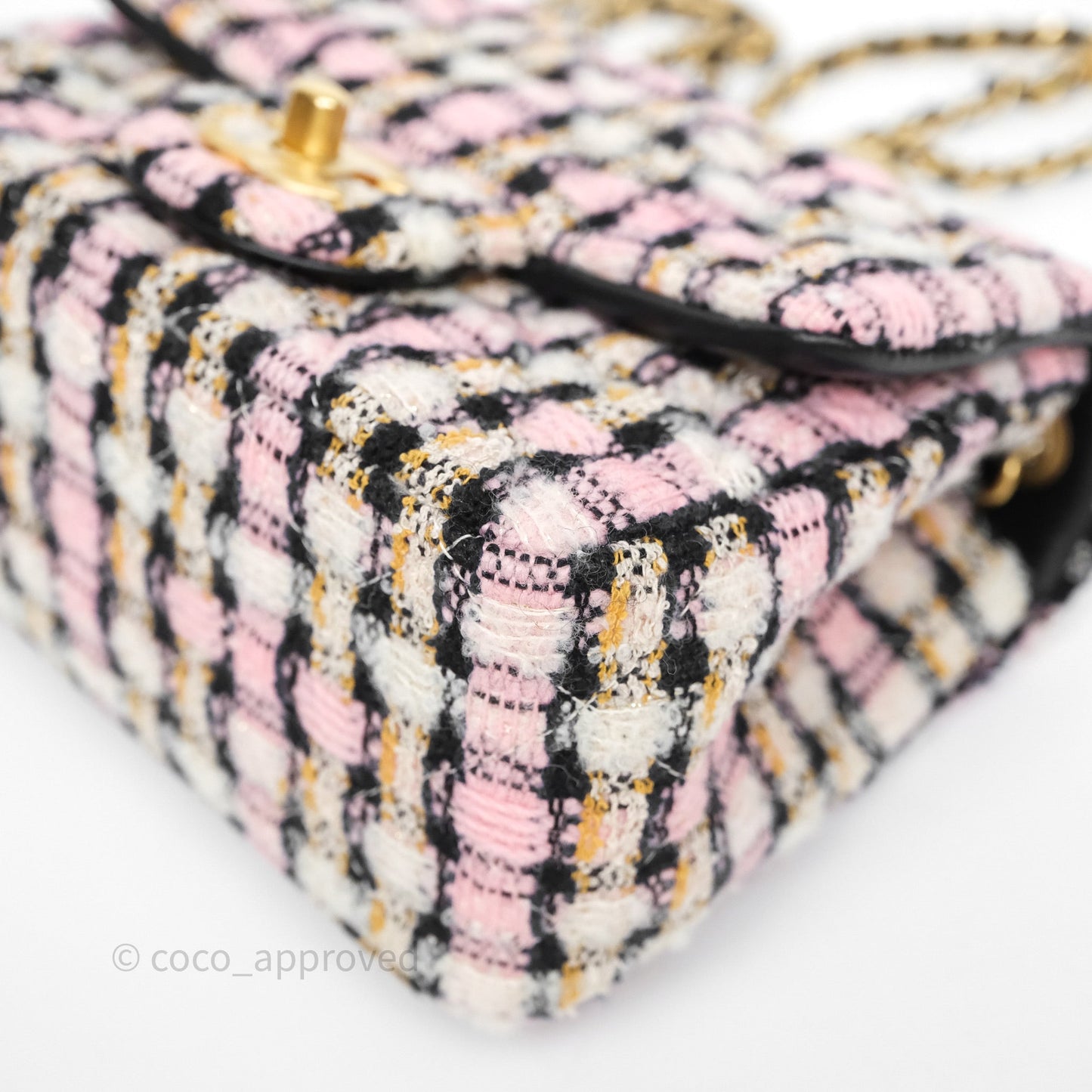Chanel Pearl Crush Mini Square Pink/ White/ Black Tweed Aged Gold Hardware