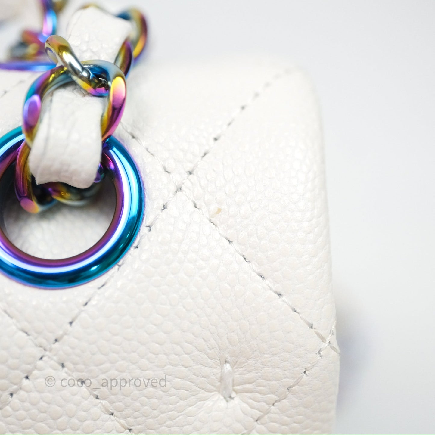 Chanel Classic Flap Small Ivory White Caviar Rainbow Hardware