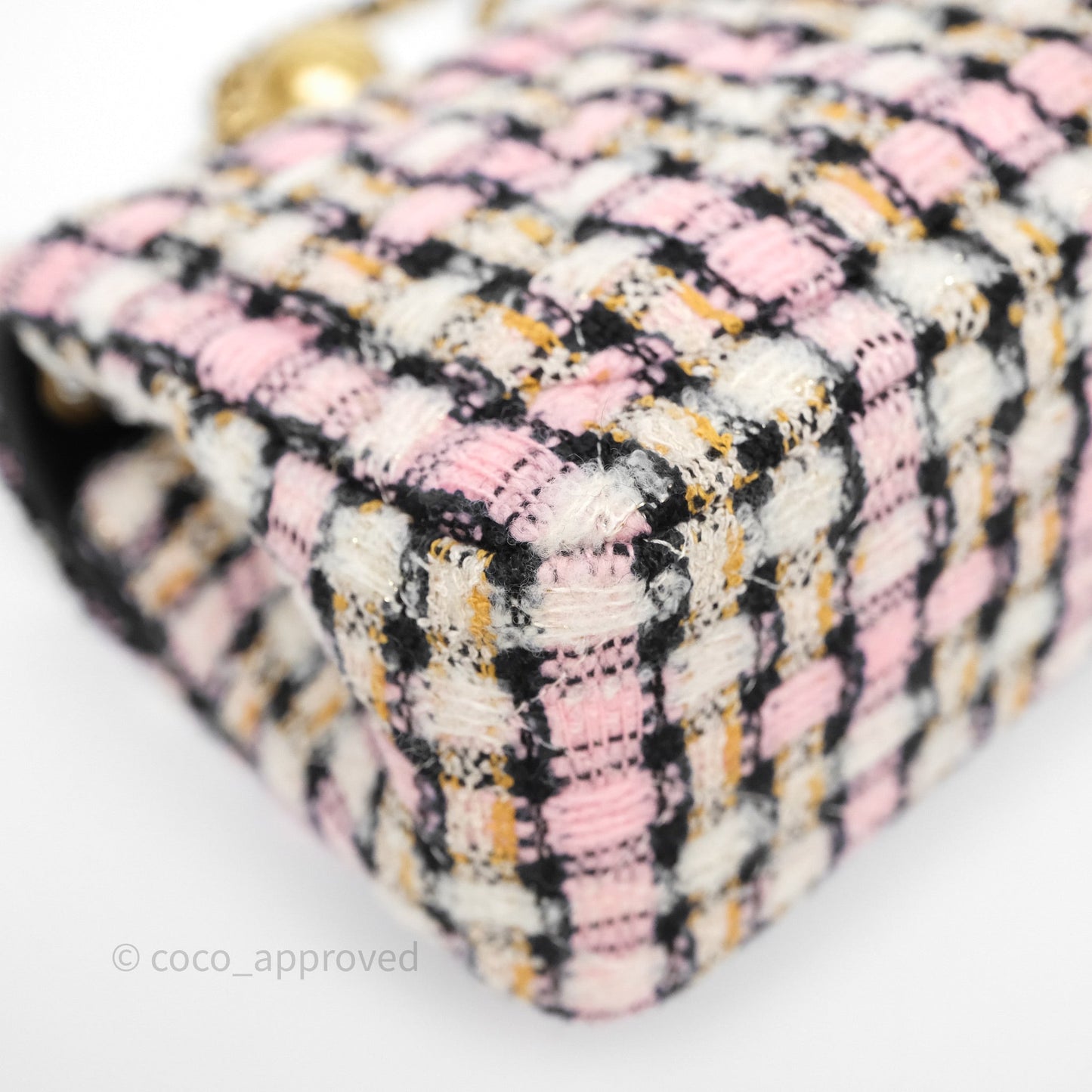 Chanel Pearl Crush Mini Square Pink/ White/ Black Tweed Aged Gold Hardware