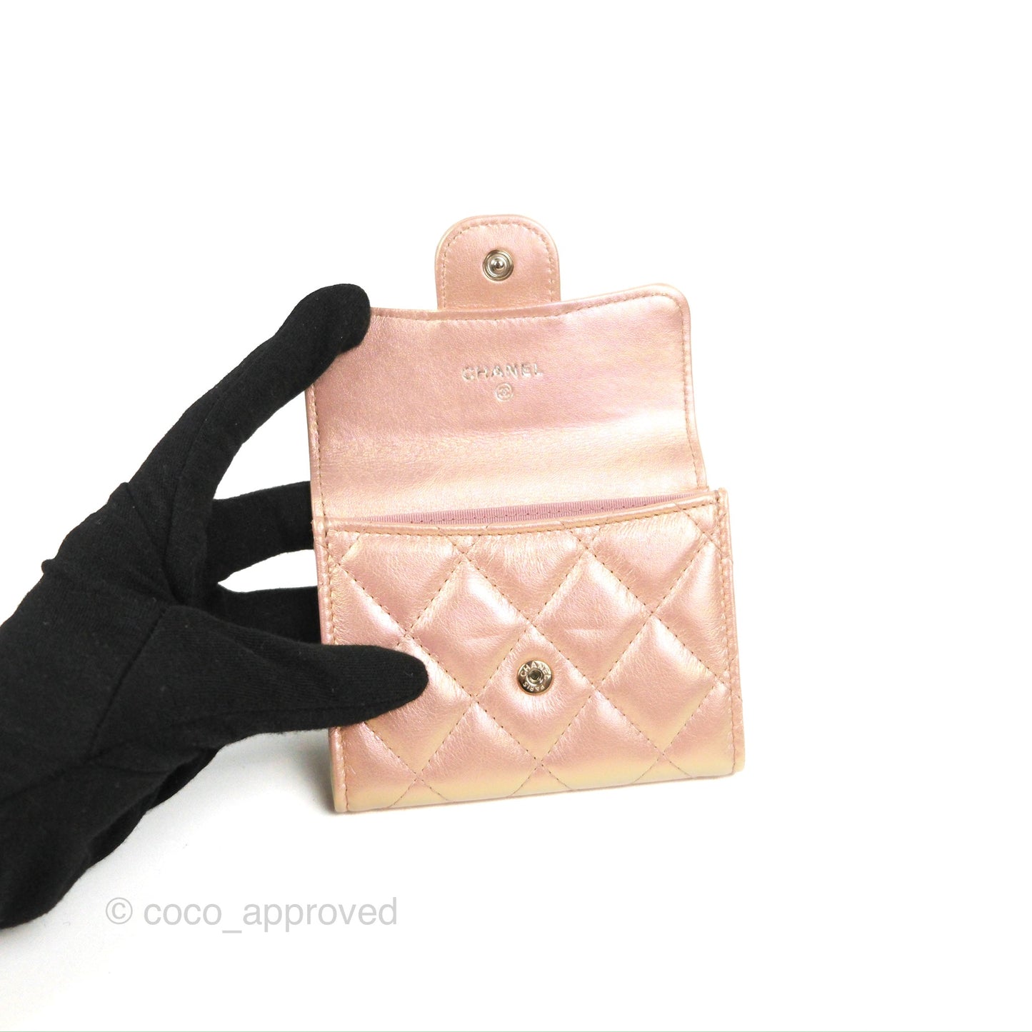 Chanel Classic Flap Coin Purse Iridescent Pink Lambskin Silver Hardware