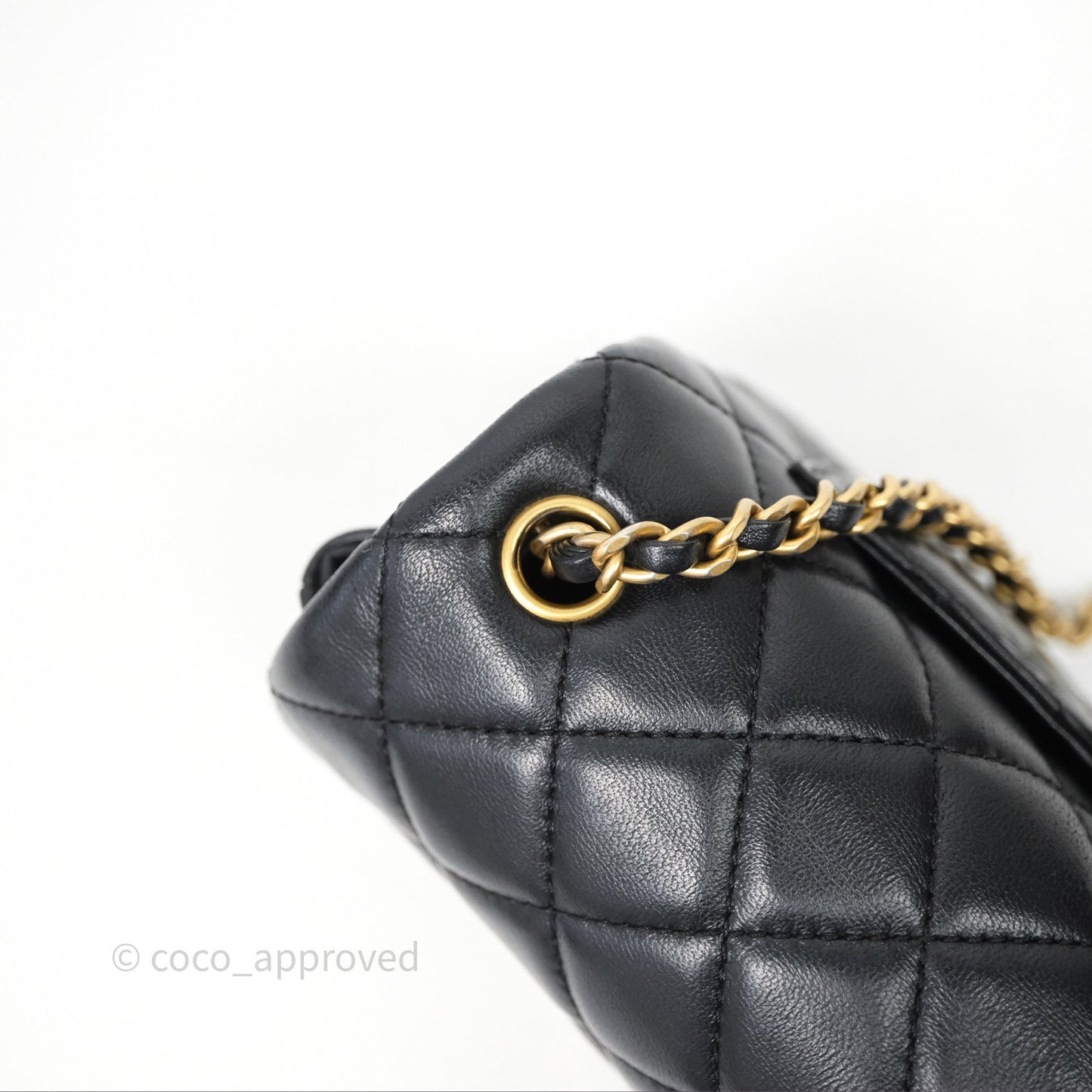 Chanel Mini Rectangular Pearl Crush Quilted Black Lambskin Aged Gold Hardware