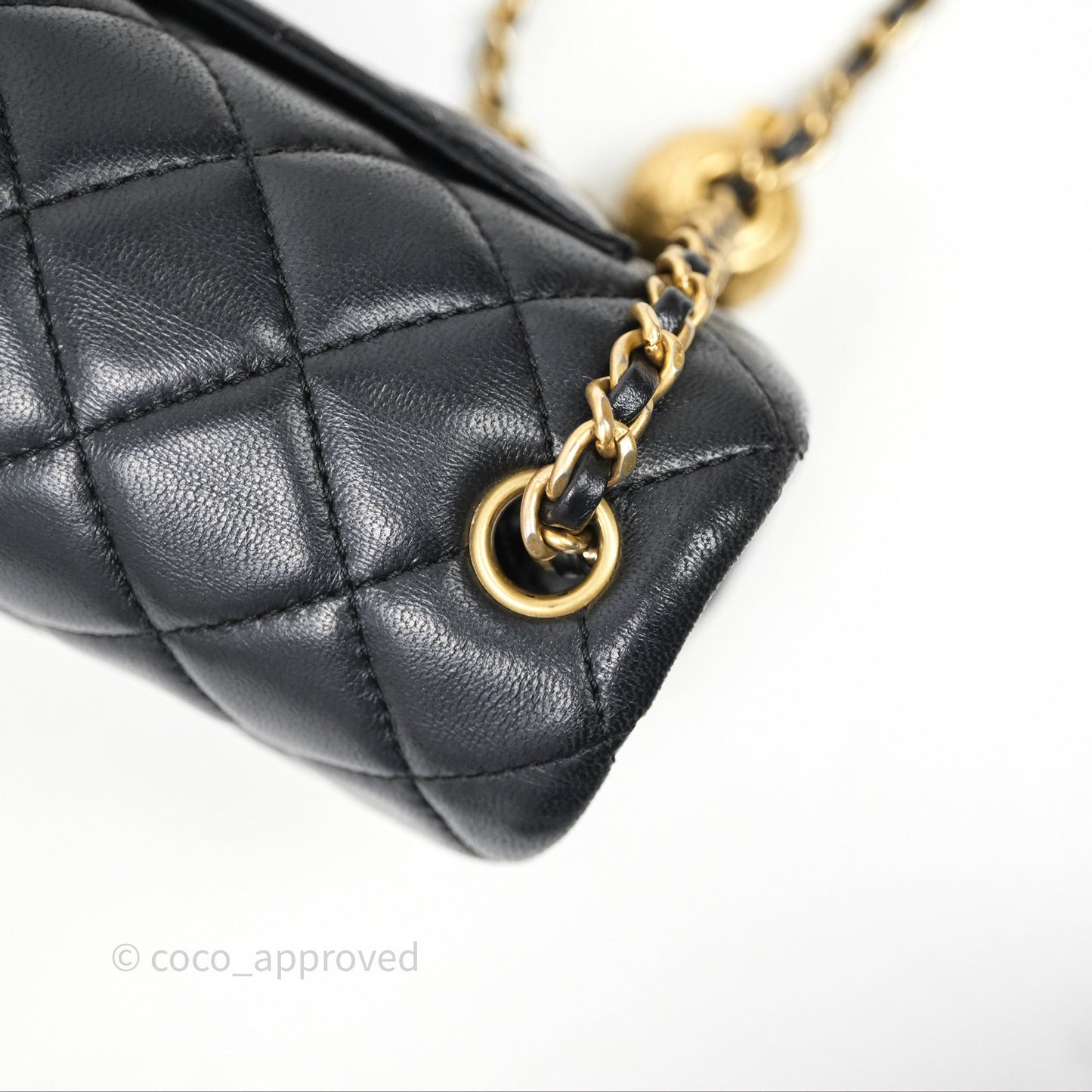 Chanel Mini Rectangular Pearl Crush Quilted Black Lambskin Aged Gold Hardware