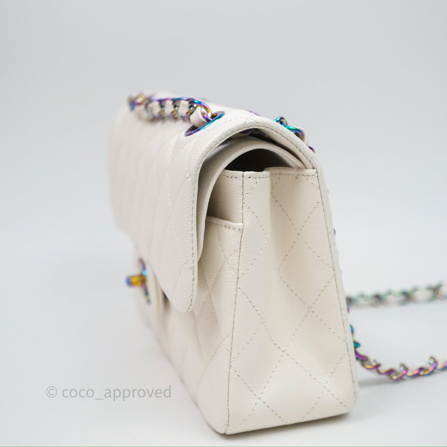 Chanel Classic Flap Small Ivory White Caviar Rainbow Hardware