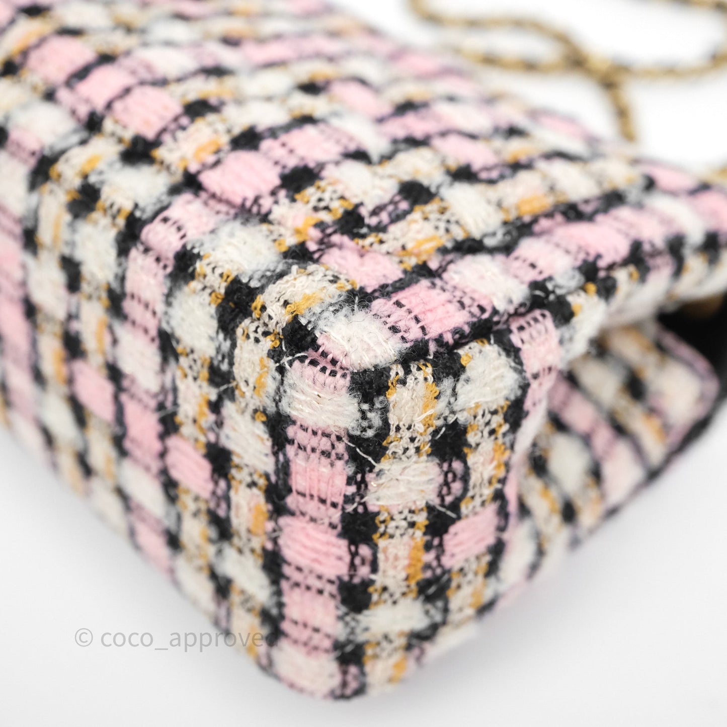 Chanel Pearl Crush Mini Square Pink/ White/ Black Tweed Aged Gold Hardware