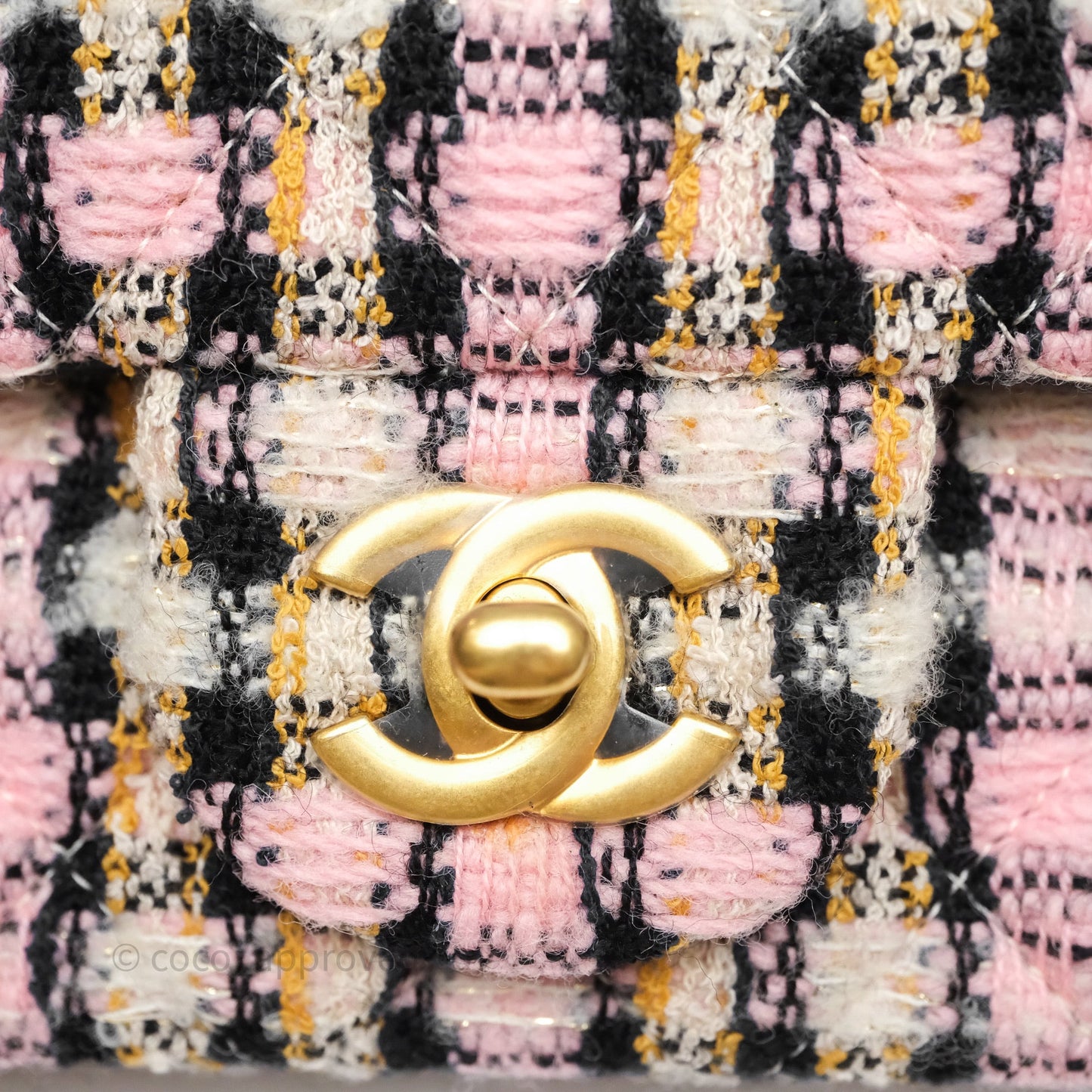 Chanel Pearl Crush Mini Square Pink/ White/ Black Tweed Aged Gold Hardware