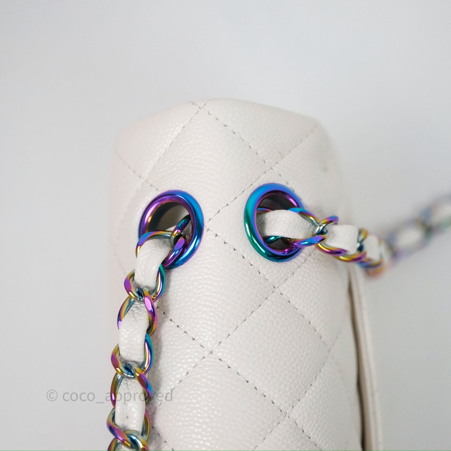 Chanel Classic Flap Small Ivory White Caviar Rainbow Hardware