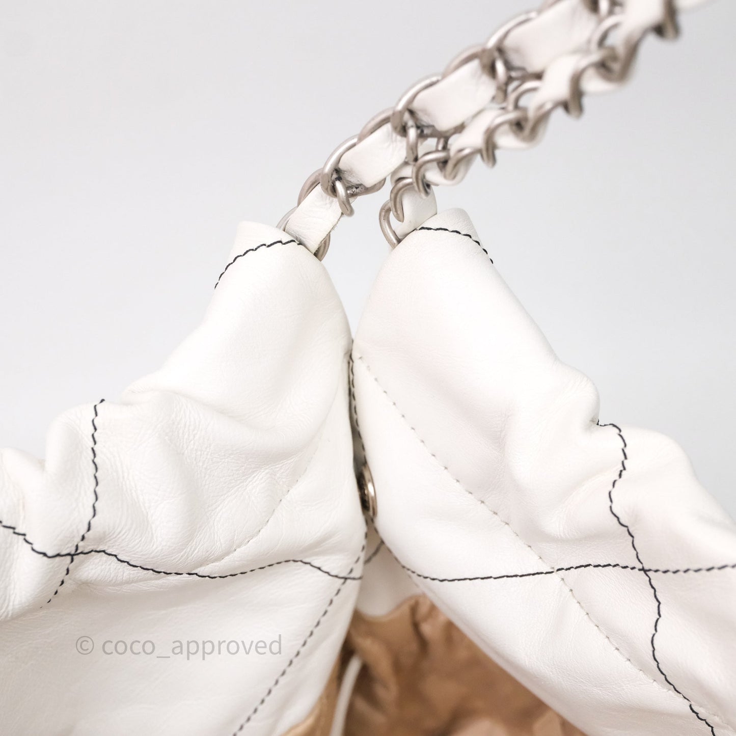 Chanel 22 Small White Crumpled Calfskin Aged Silver Hardware
