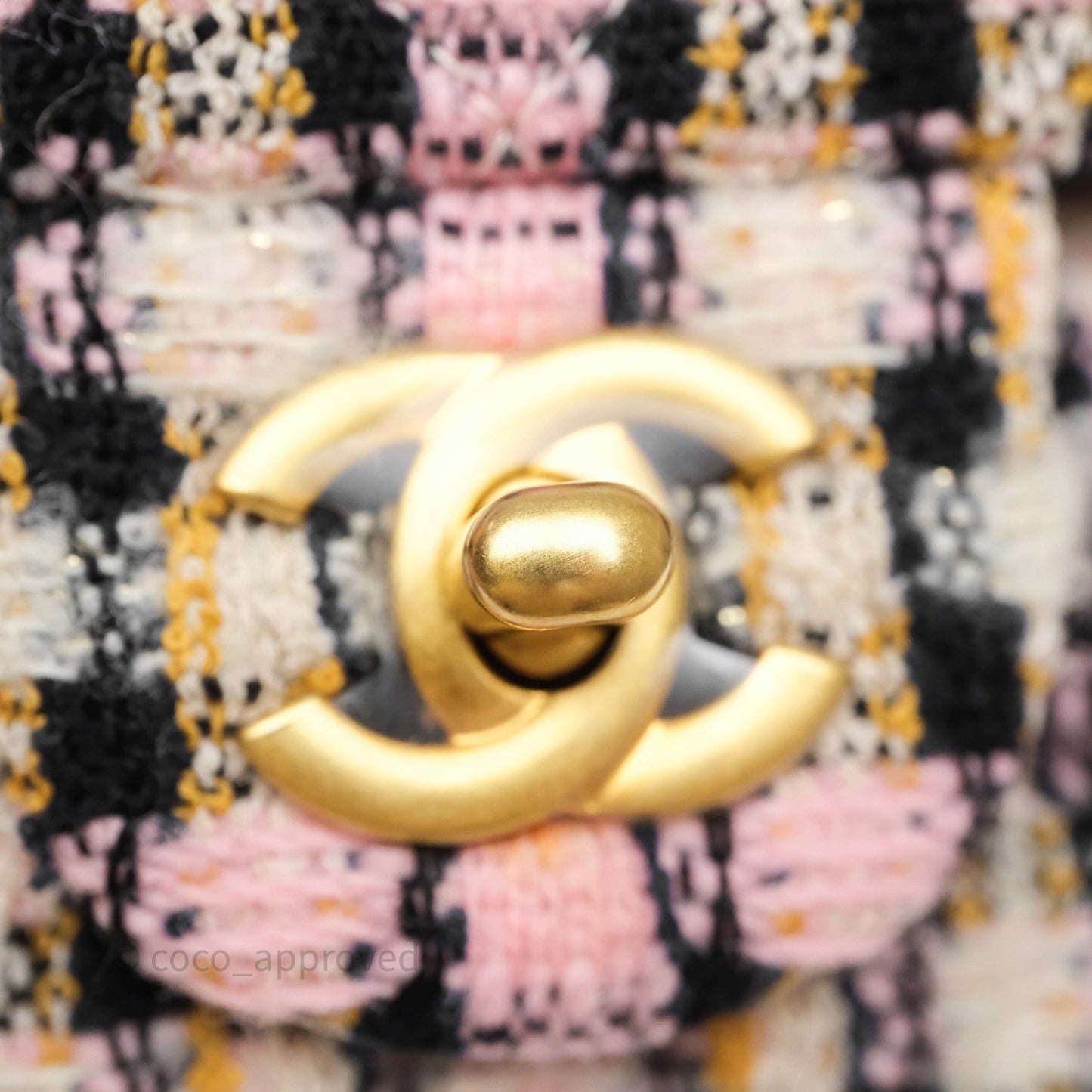 Chanel Pearl Crush Mini Square Pink/ White/ Black Tweed Aged Gold Hardware