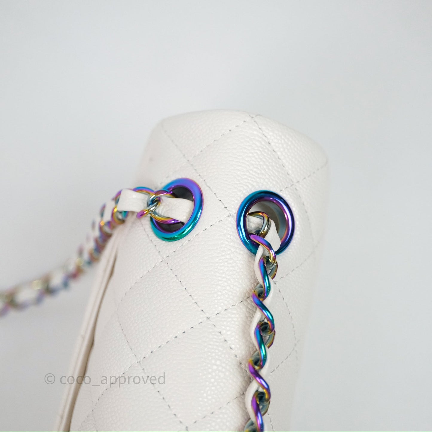 Chanel Classic Flap Small Ivory White Caviar Rainbow Hardware