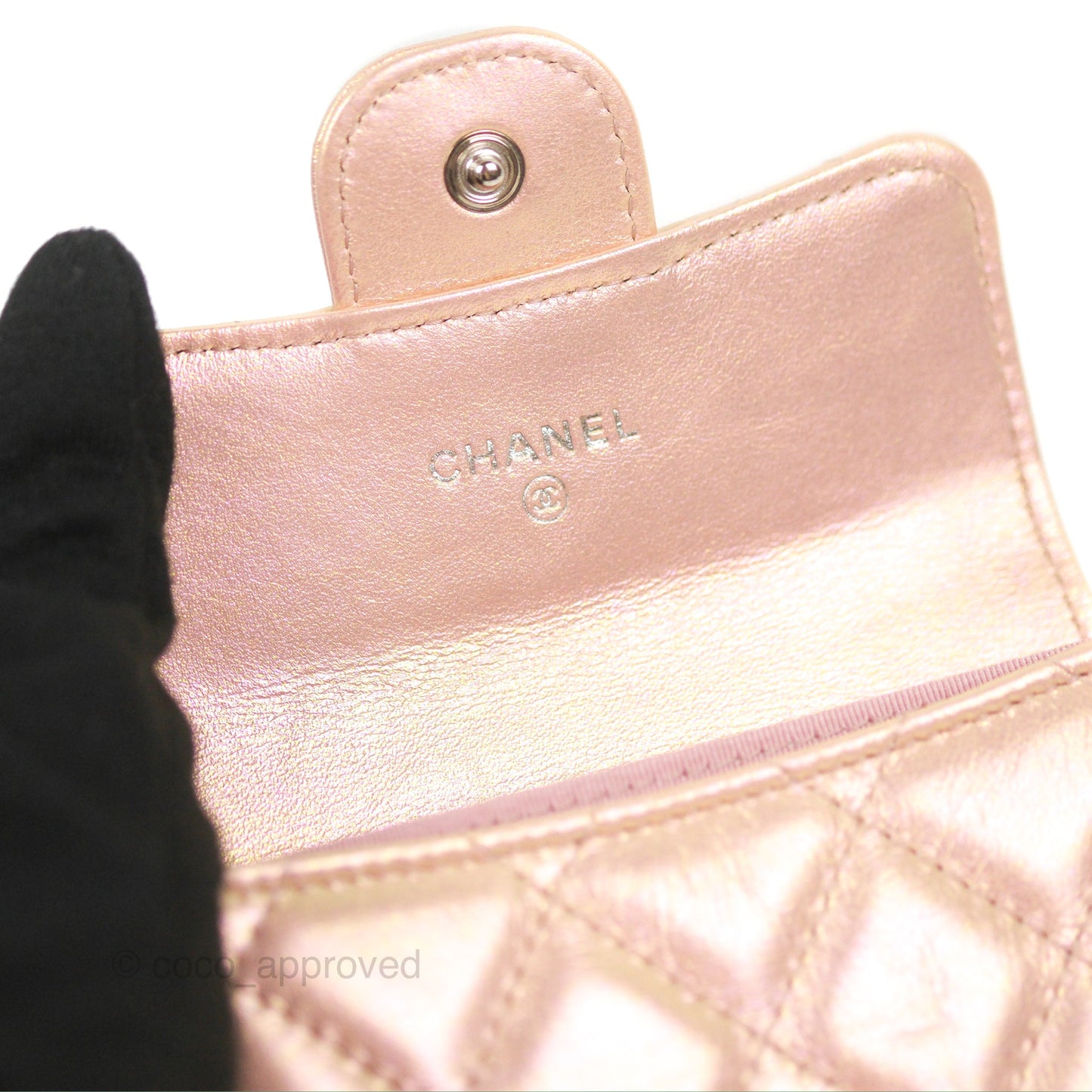 Chanel Classic Flap Coin Purse Iridescent Pink Lambskin Silver Hardware