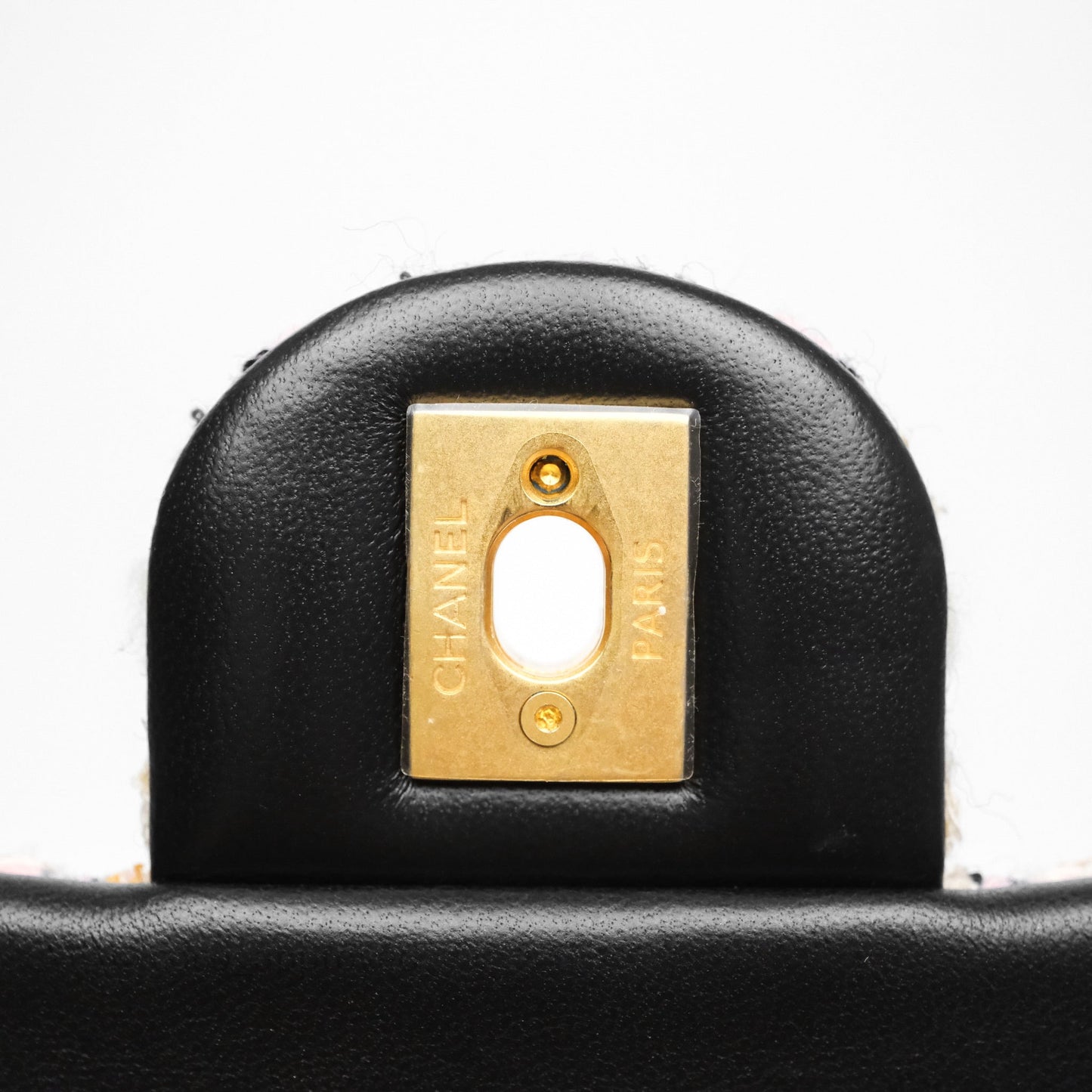 Chanel Pearl Crush Mini Square Pink/ White/ Black Tweed Aged Gold Hardware