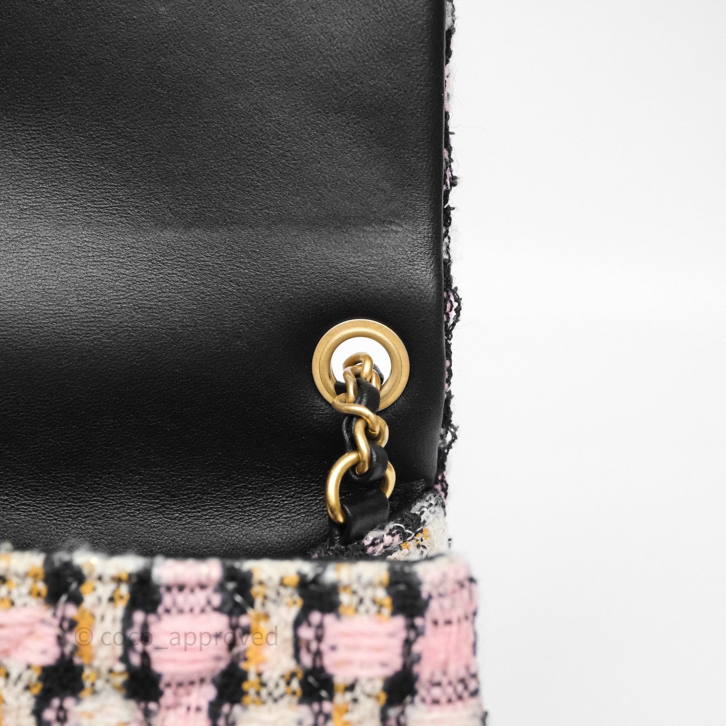 Chanel Pearl Crush Mini Square Pink/ White/ Black Tweed Aged Gold Hardware