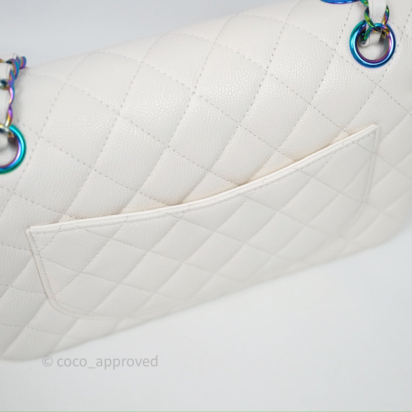 Chanel Classic Flap Small Ivory White Caviar Rainbow Hardware