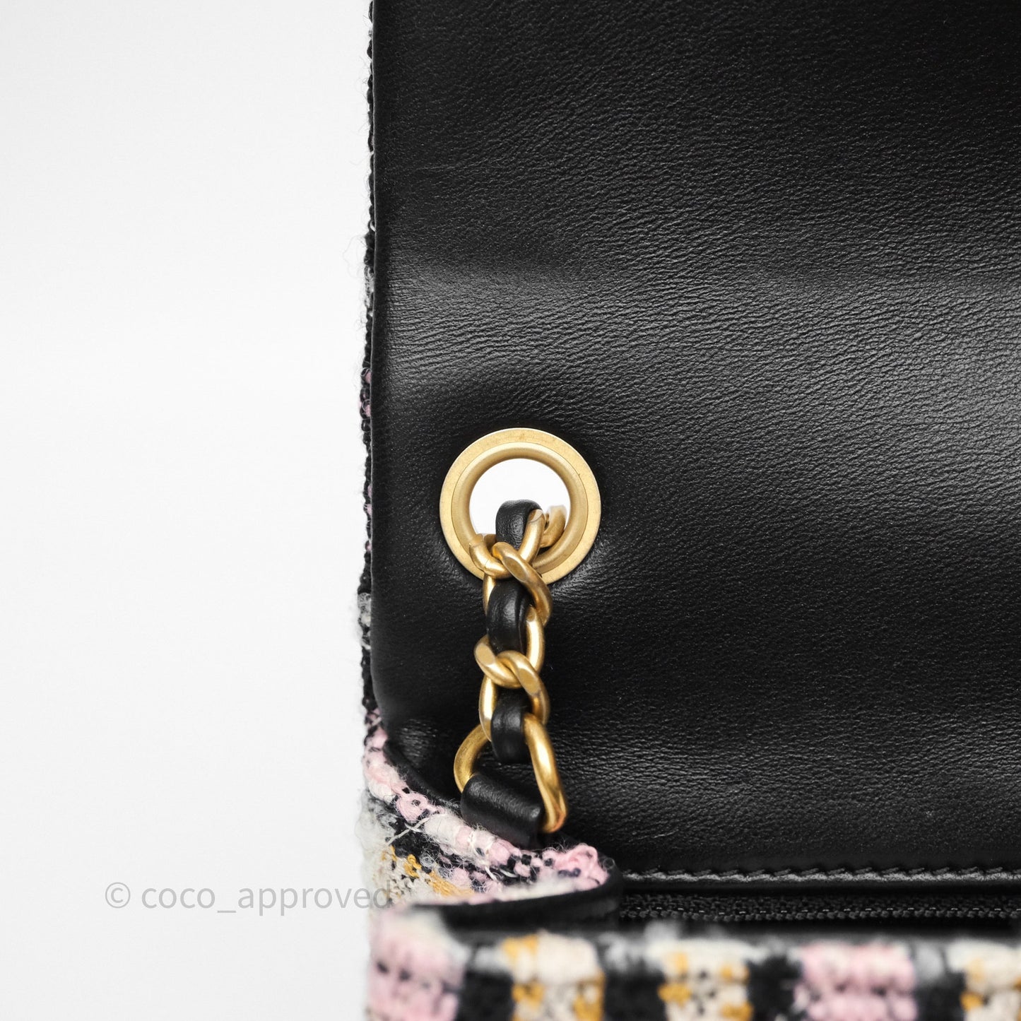 Chanel Pearl Crush Mini Square Pink/ White/ Black Tweed Aged Gold Hardware