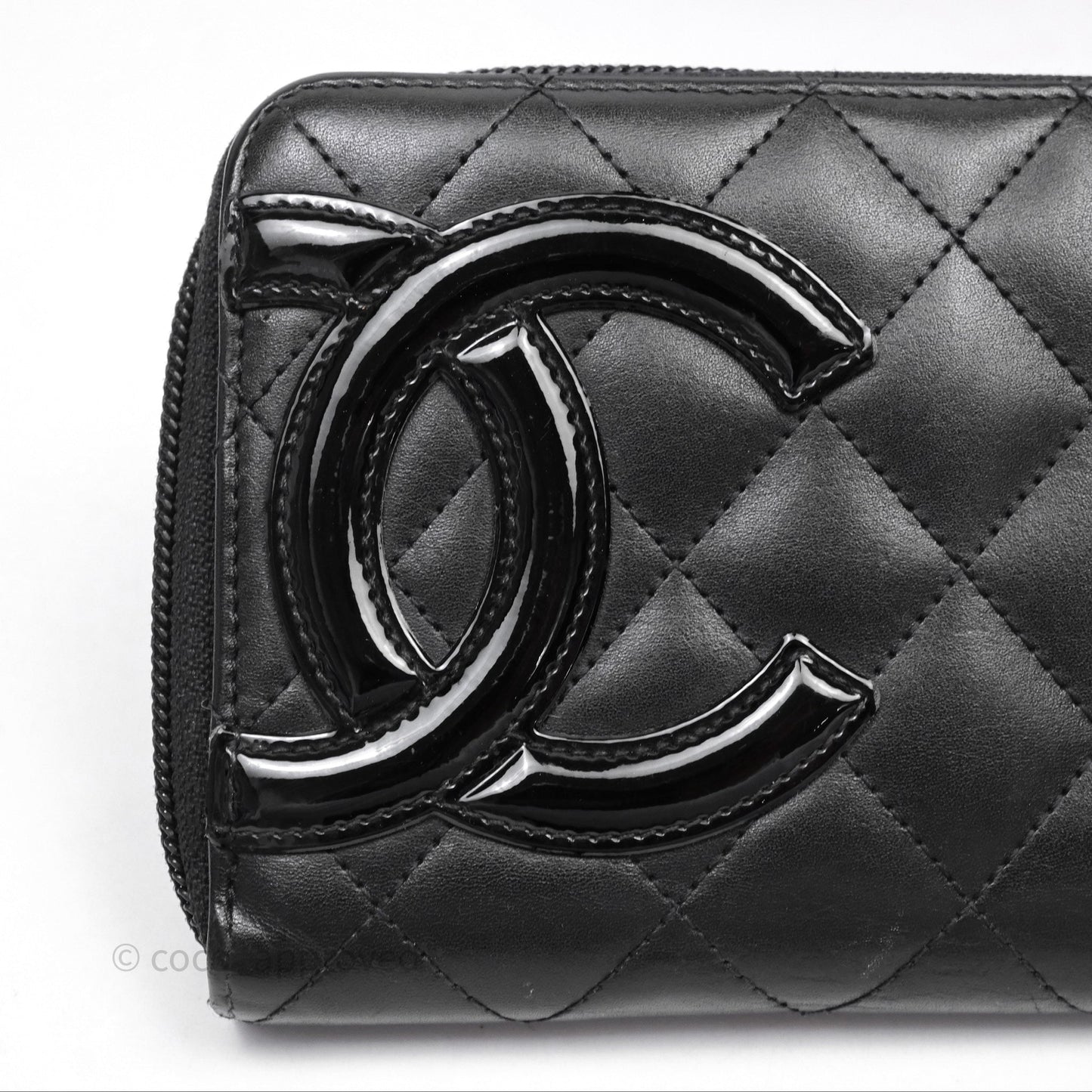 Chanel Quilted Cambon Yen Zip Long Wallet Black Calfskin Silver Hardware