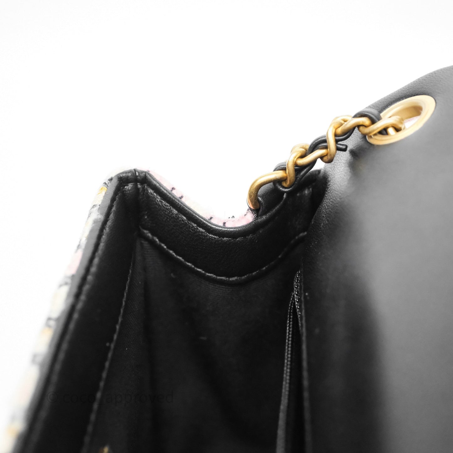 Chanel Pearl Crush Mini Square Pink/ White/ Black Tweed Aged Gold Hardware