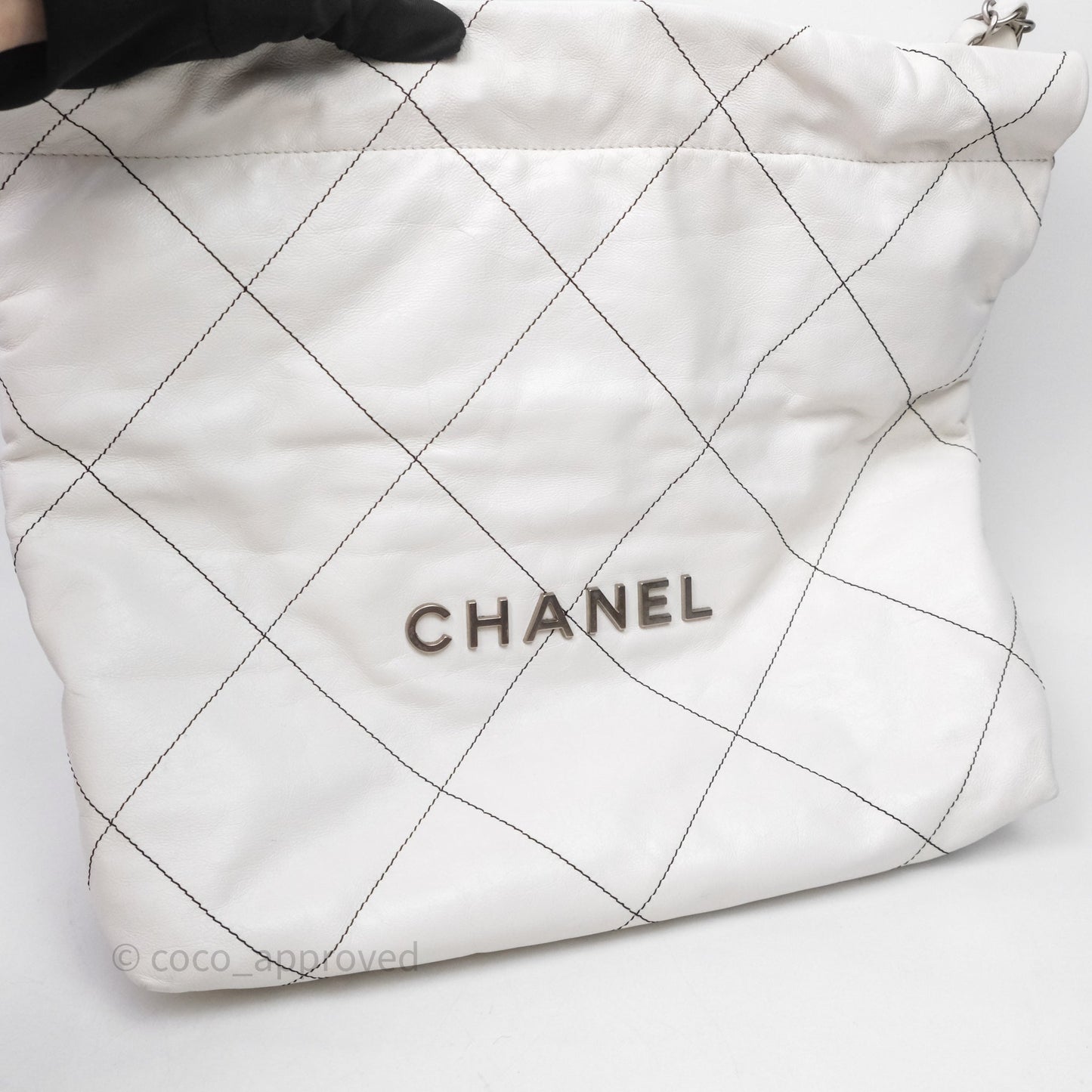 Chanel 22 Small White Crumpled Calfskin Aged Silver Hardware