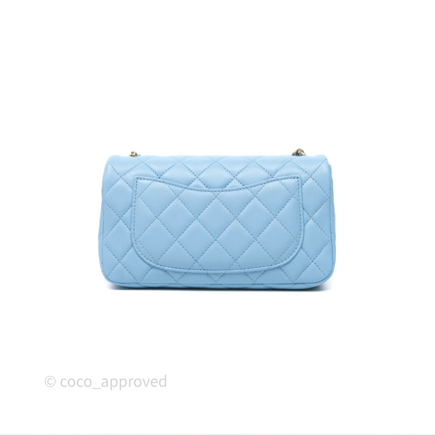 Chanel Mini Rectangular Pearl Crush Quilted Blue Lambskin Aged Gold Hardware