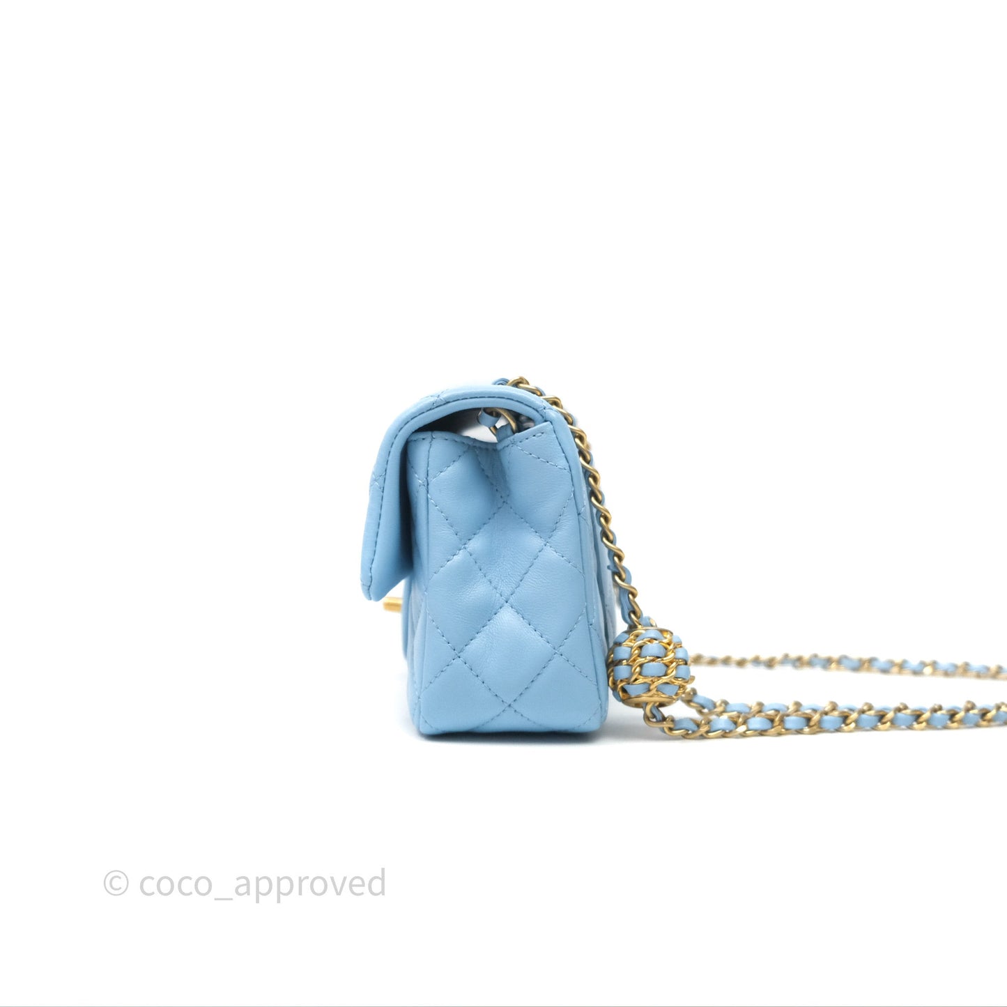 Chanel Mini Rectangular Pearl Crush Quilted Blue Lambskin Aged Gold Hardware