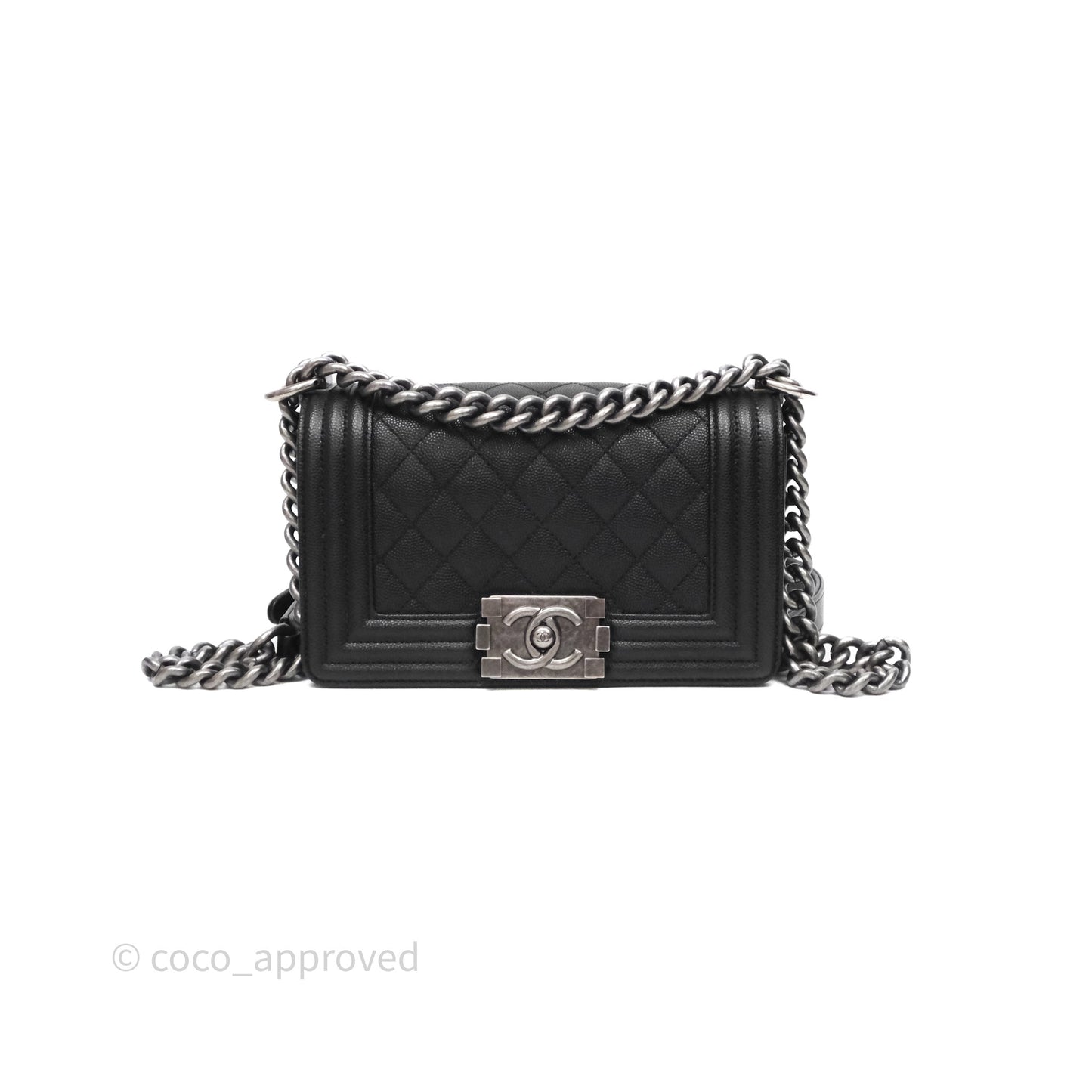 Chanel Small Boy Quilted Black Caviar Ruthenium Hardware