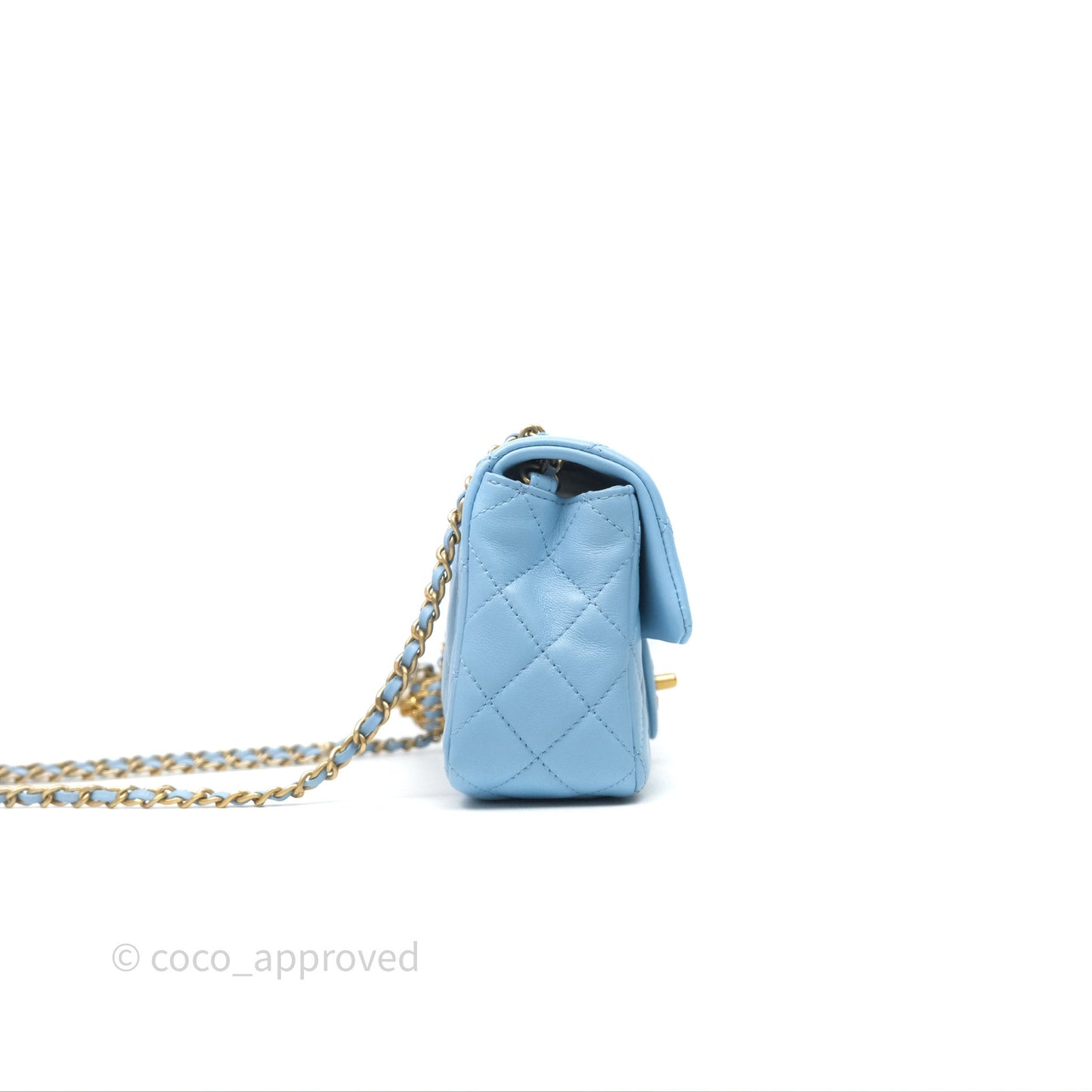 Chanel Mini Rectangular Pearl Crush Quilted Blue Lambskin Aged Gold Hardware