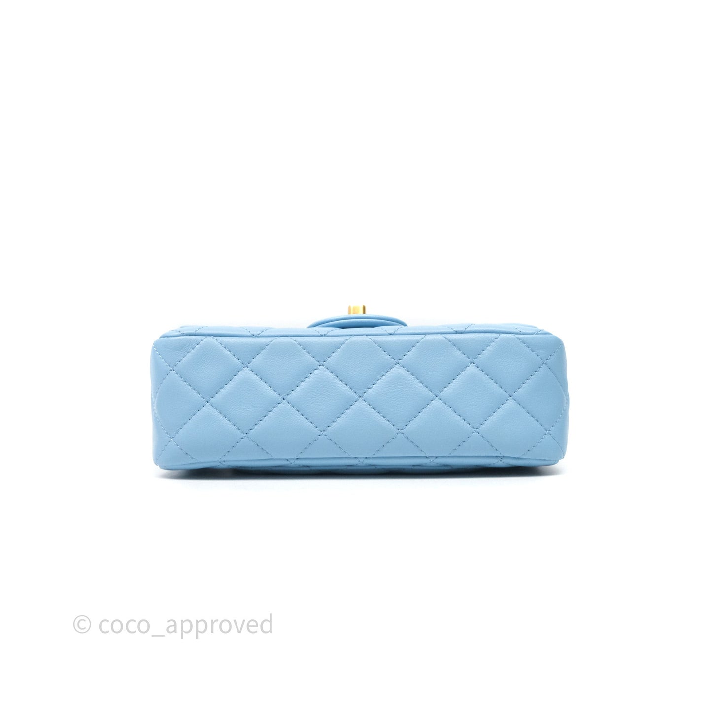 Chanel Mini Rectangular Pearl Crush Quilted Blue Lambskin Aged Gold Hardware