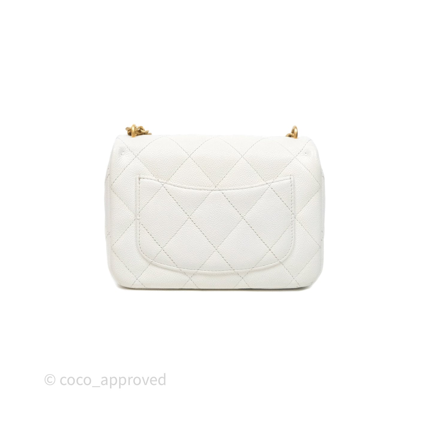 Chanel Mini Flap Bag Heart Adjustable Chain White Caviar Aged Gold Hardware