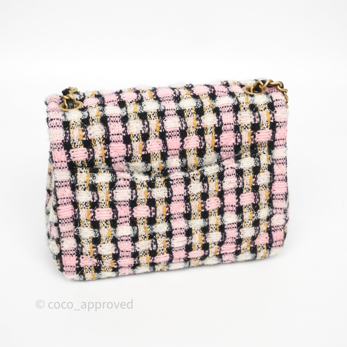 Chanel Pearl Crush Mini Square Pink/ White/ Black Tweed Aged Gold Hardware