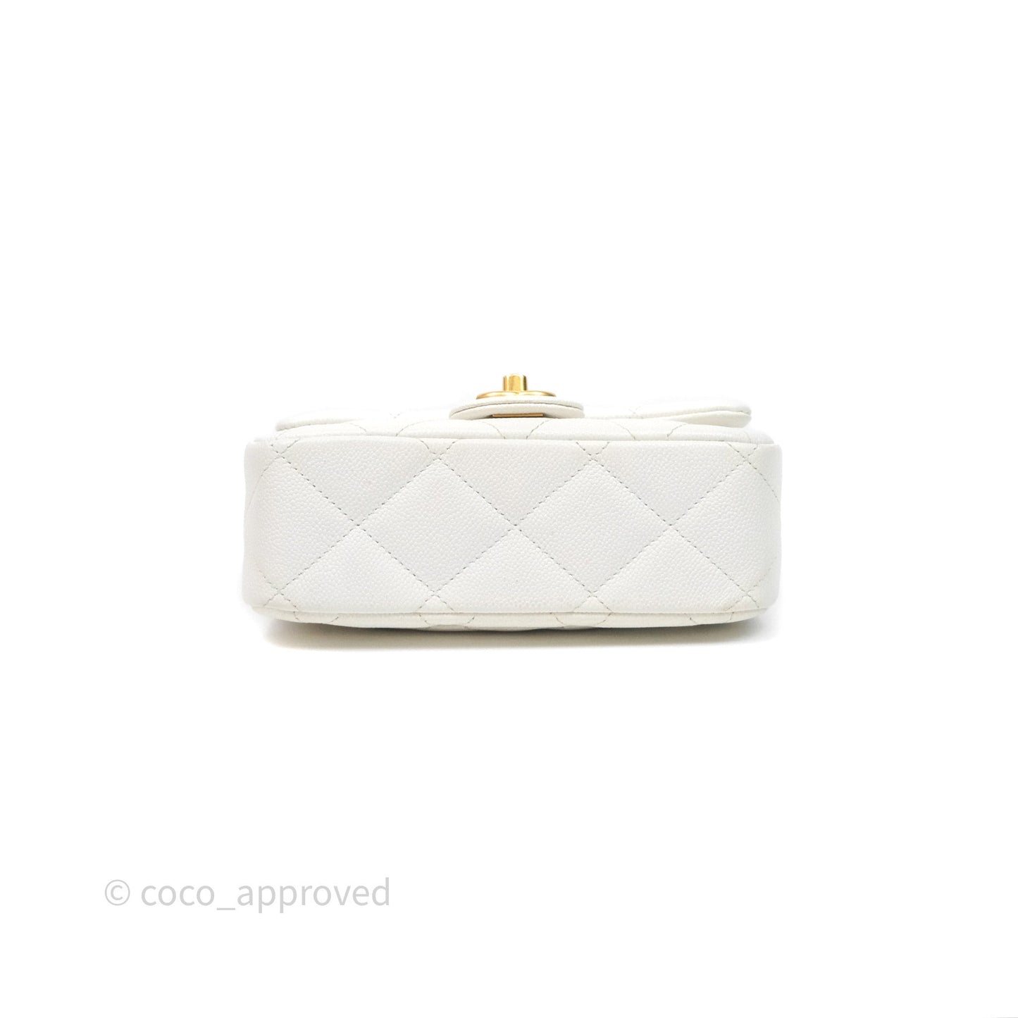 Chanel Mini Flap Bag Heart Adjustable Chain White Caviar Aged Gold Hardware